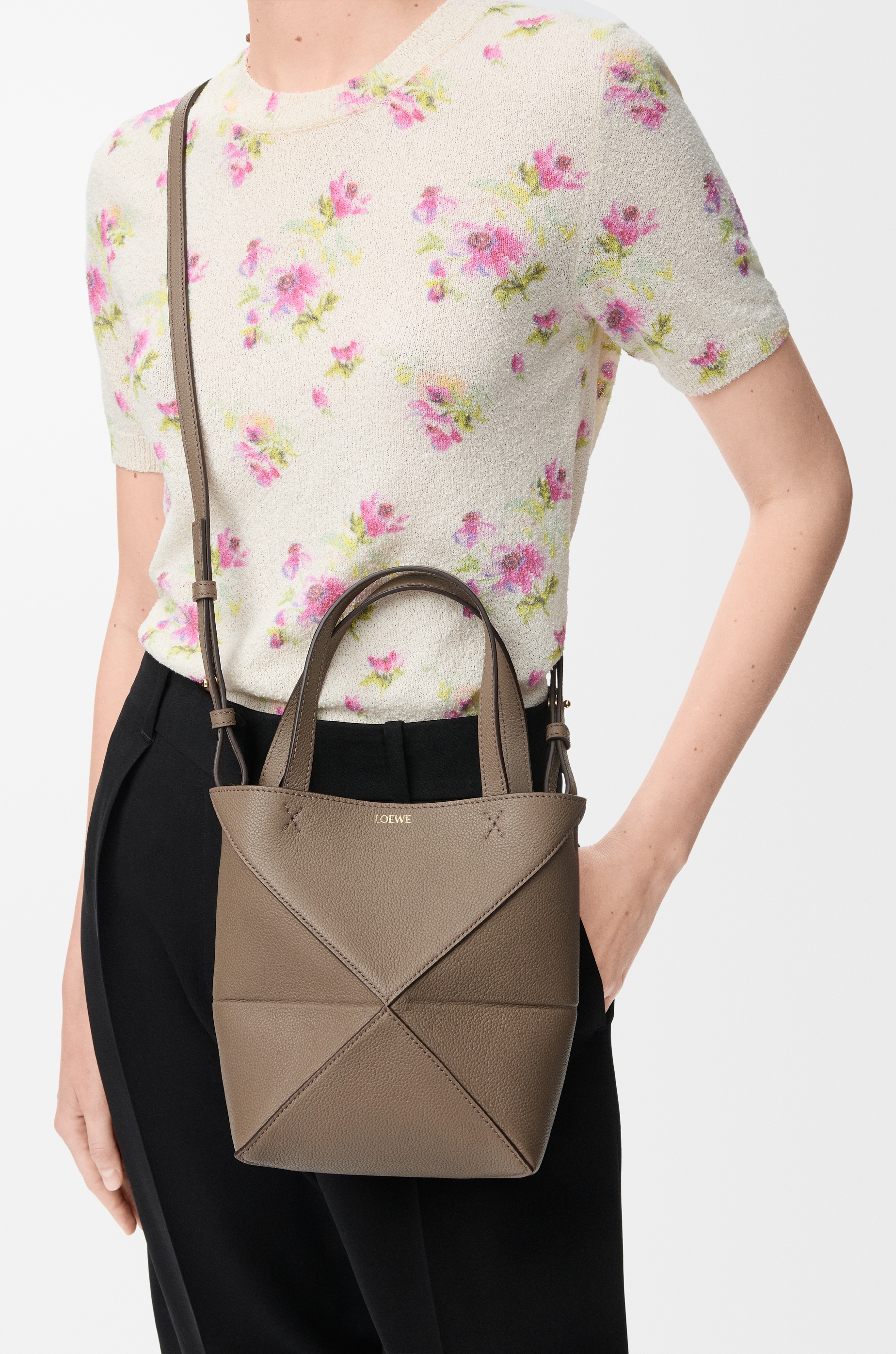 Mini Puzzle Fold tote in soft grained calfskin - 2