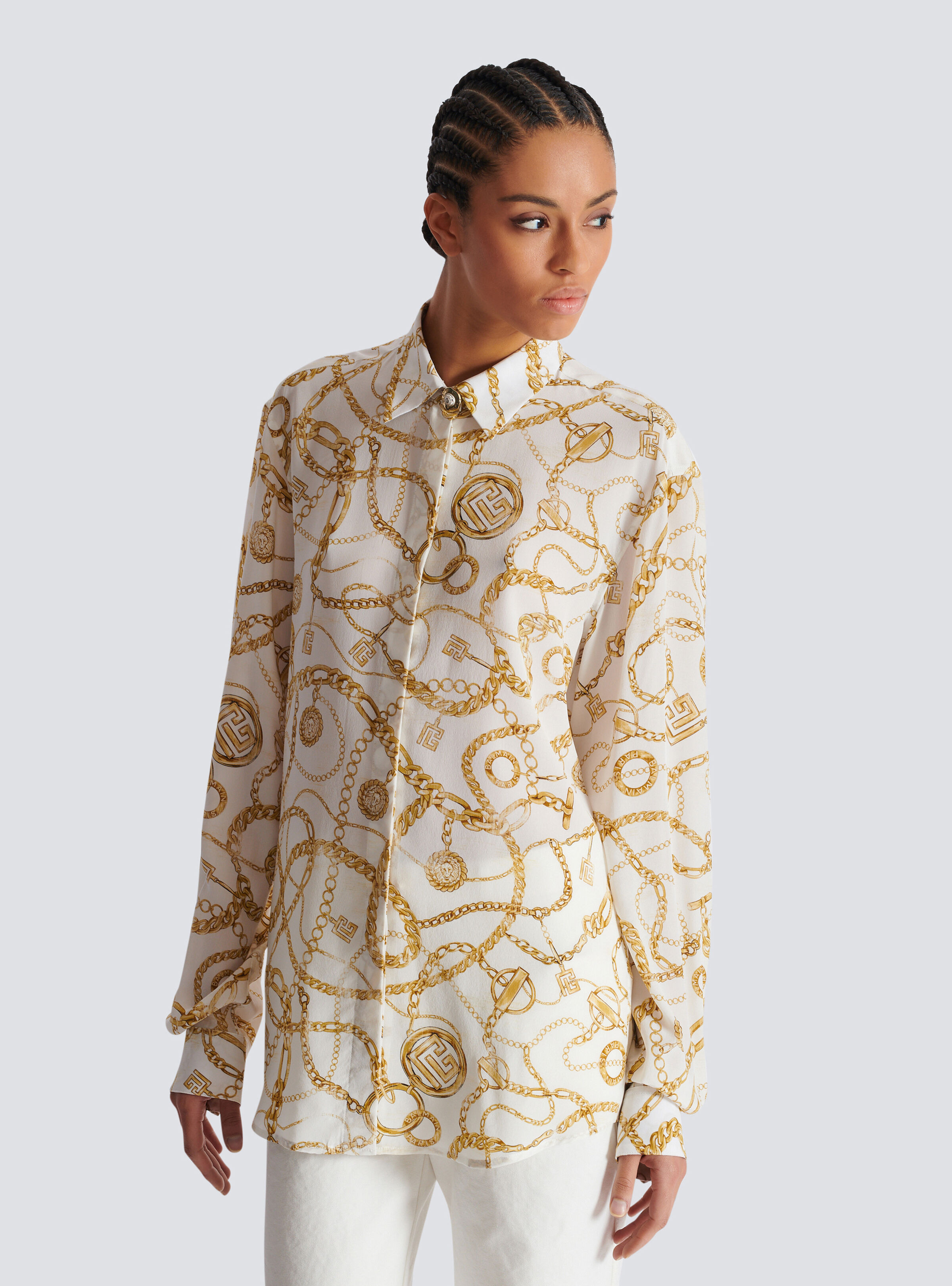 Printed silk shirt with Balmain Chains pattern - 6