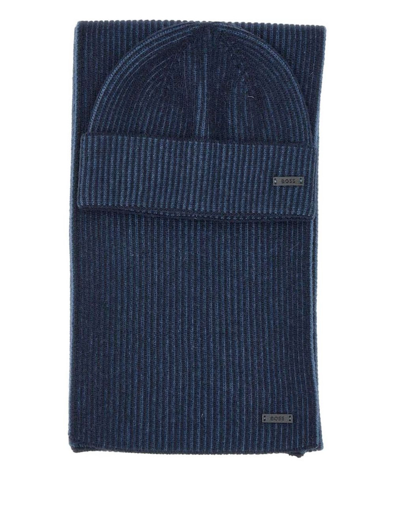 BOSS ribbed wool beanie and scarf set outlook