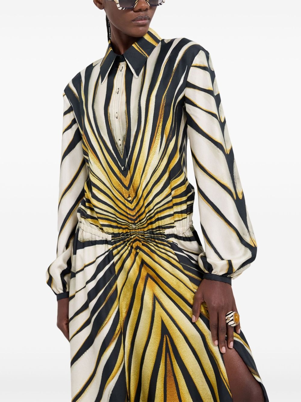 Ray of Gold print silk shirt dress - 5