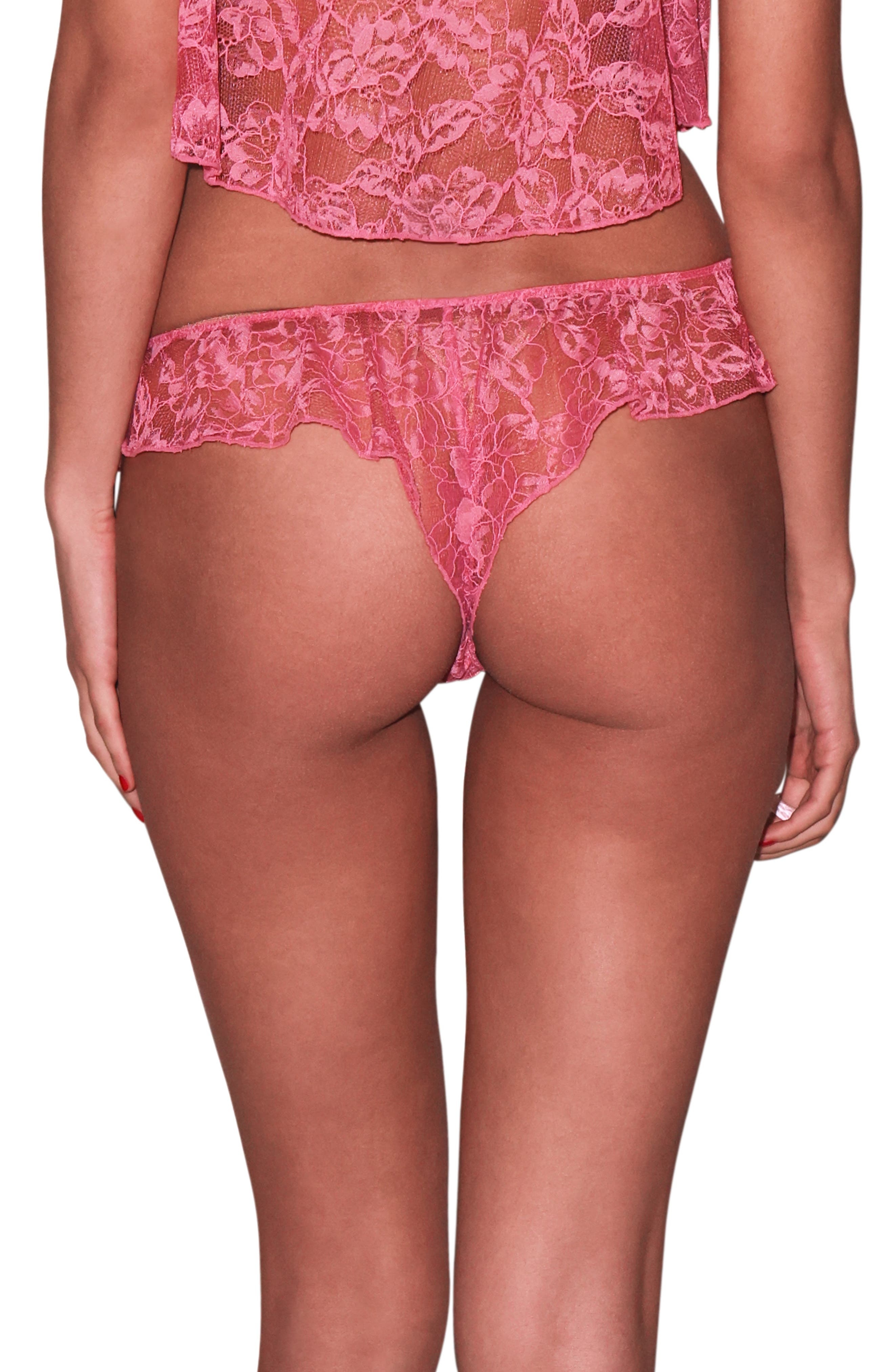 Fleur Du Mal Flutter Lace Thong in Pink Cadillac at Nordstrom - 2