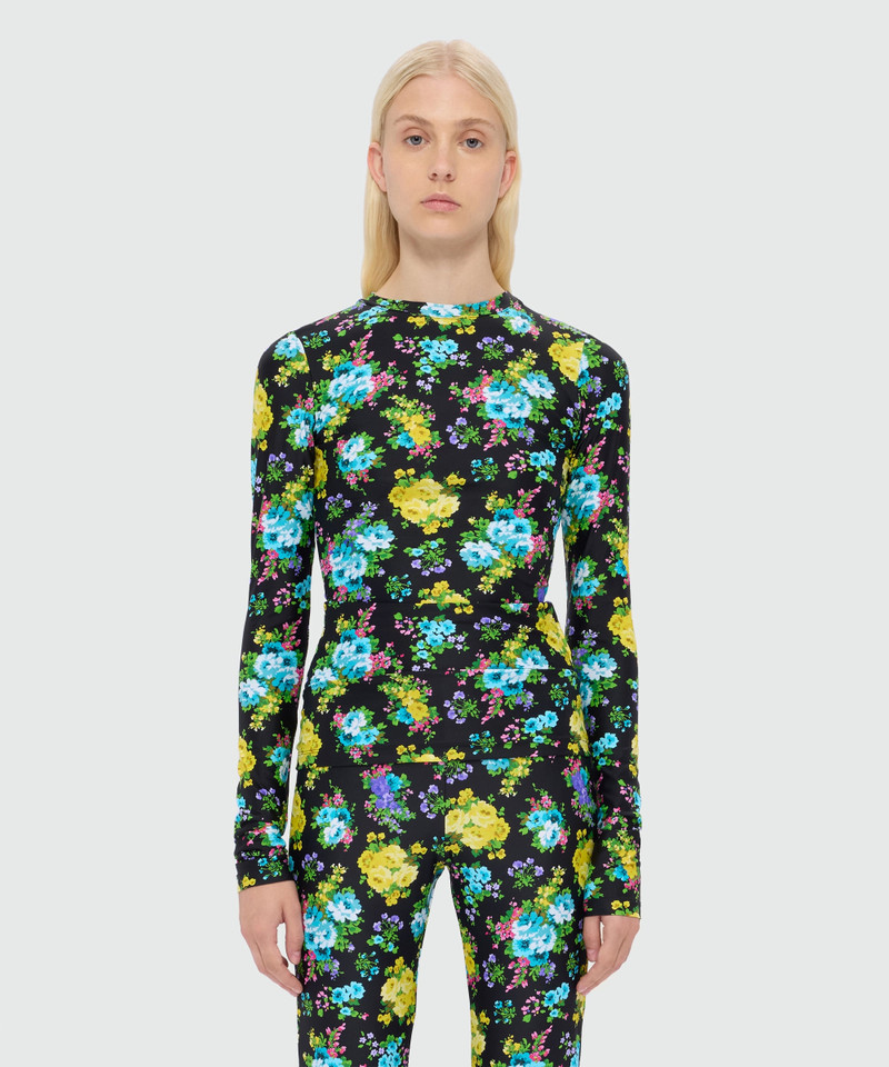 MSGM Black lycra T-shirt with floral print outlook