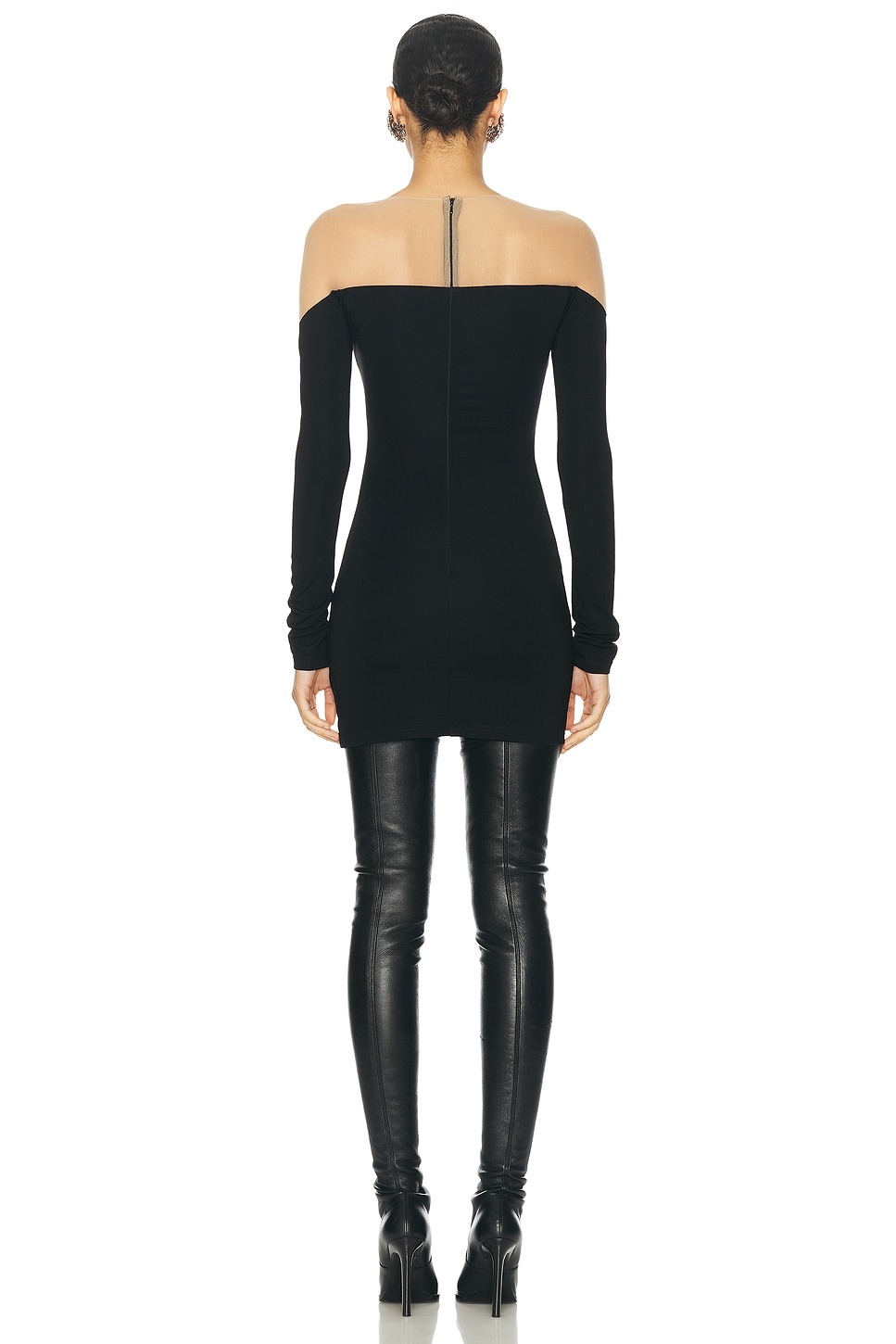 Wave Neckline Long Sleeve Mini Dress - 3