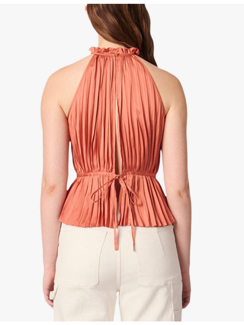 Halter-Neck Peplum-Hem Pleated Woven Top - 4
