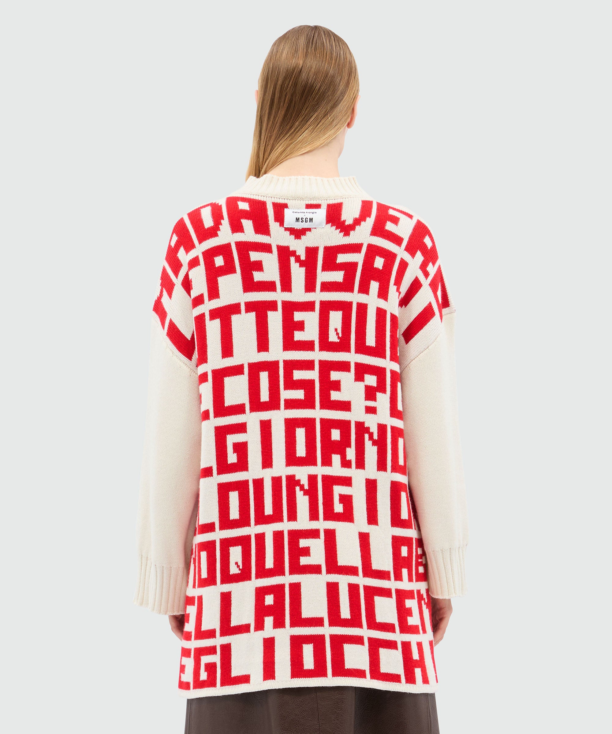 Caterina Frongia x MSGM cream jacquard sweater with red lettering - 3