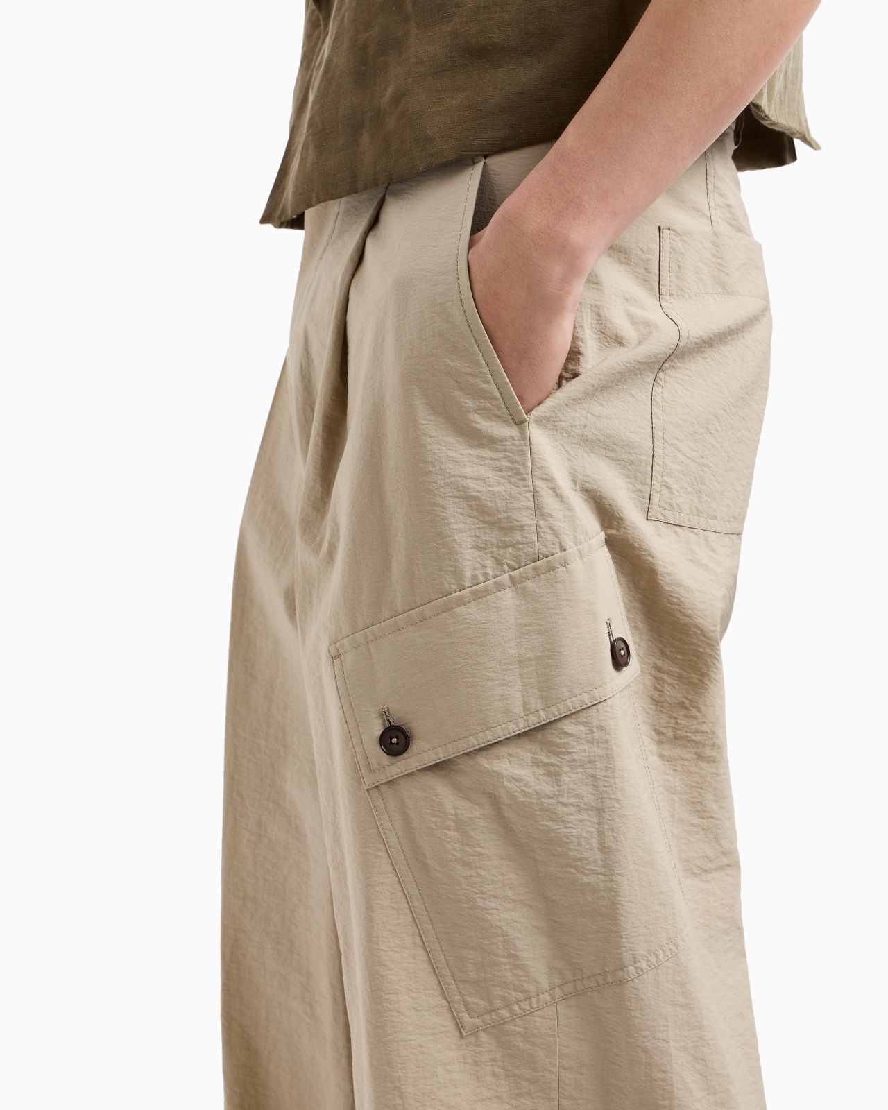 ONE-PLEAT CARGO TROUSERS IN COTTON CANVAS - 5
