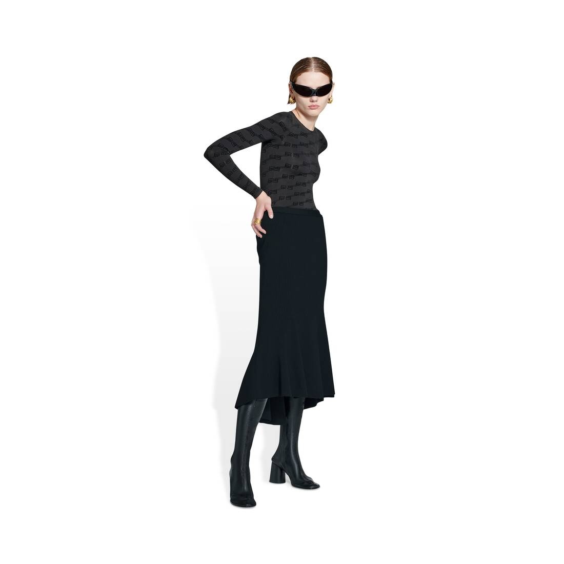 Women's Godet Skirt in Black - 2