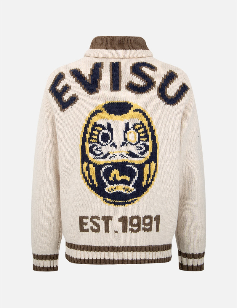 EVISU DARUMA INTARSIA-KNIT ZIP-UP SWEATER outlook