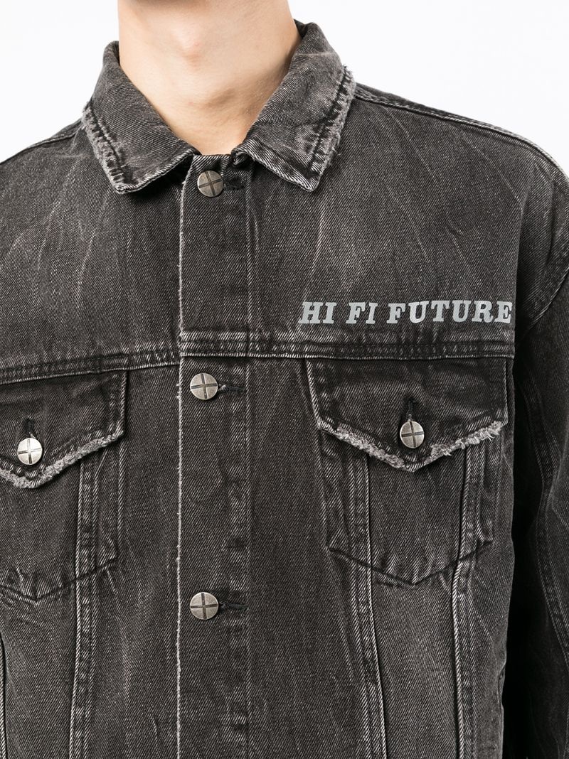 slogan-print denim jacket - 5