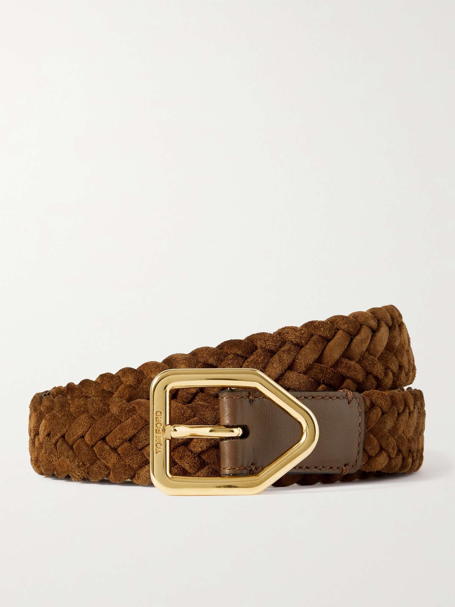 2.5cm Leather-Trimmed Woven Suede Belt - 1