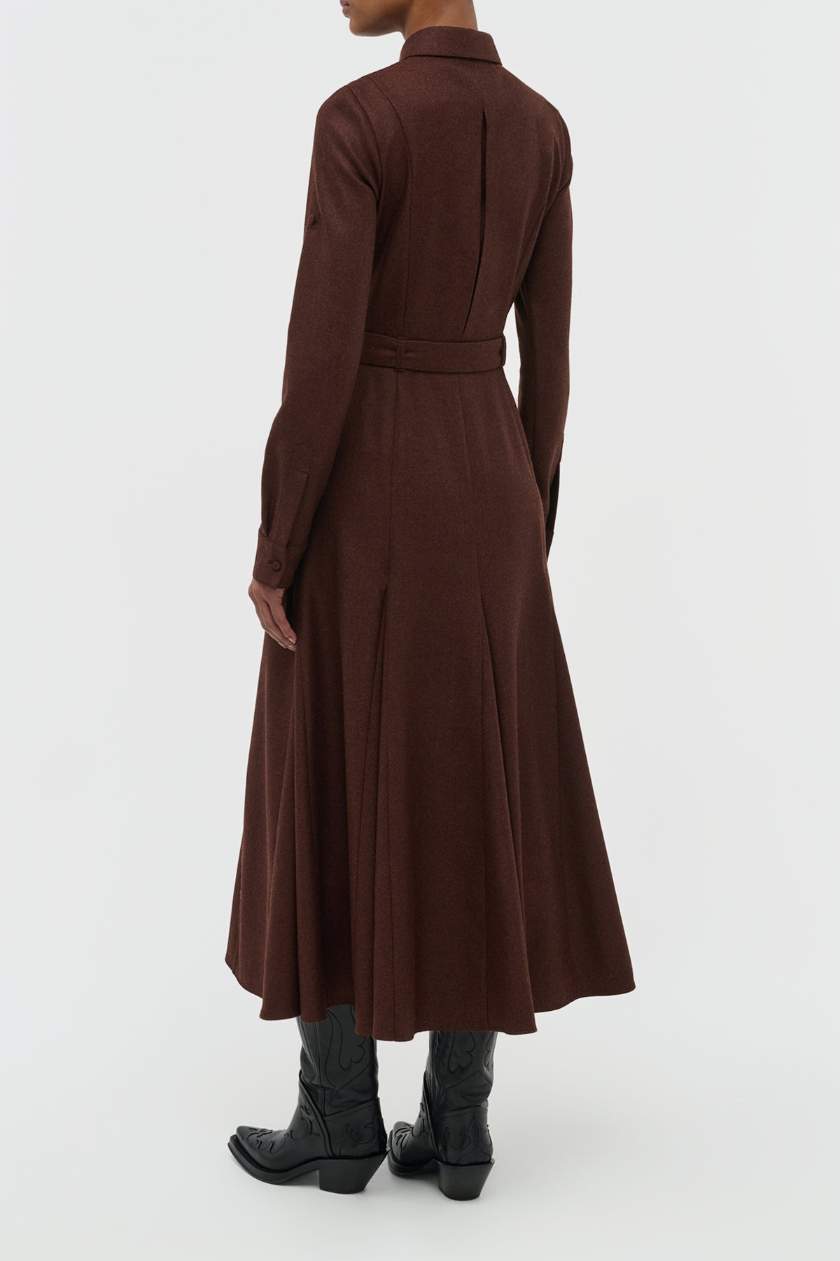 Meyer Pleated Maxi Shirtdress in Burnt Sienna Wool Cashmere Flannel - 4