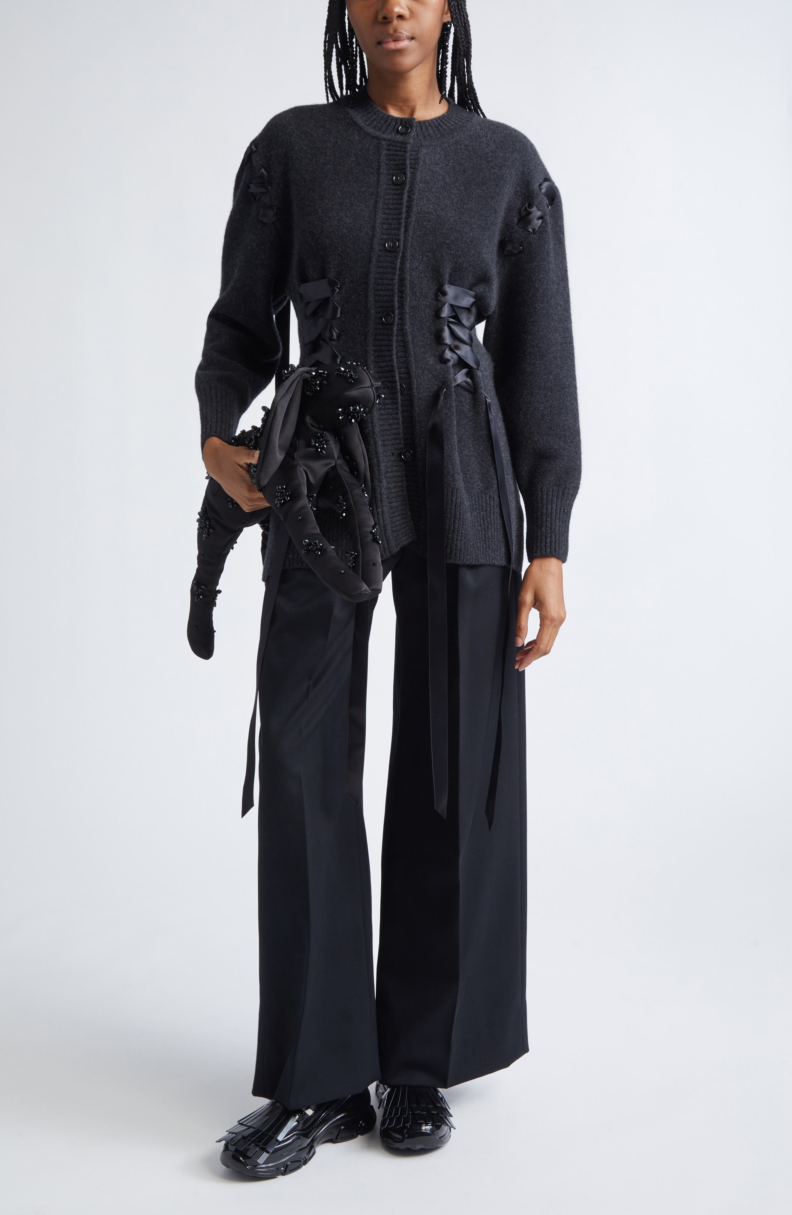 Simone Rocha Sculpted Ribbon Corset Corset in Charcoal at Nordstrom - 2