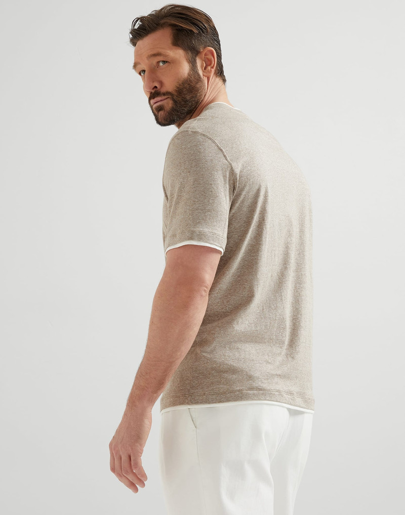 Brunello Cucinelli Linen and cotton jersey crew neck T-shirt with faux-layering outlook