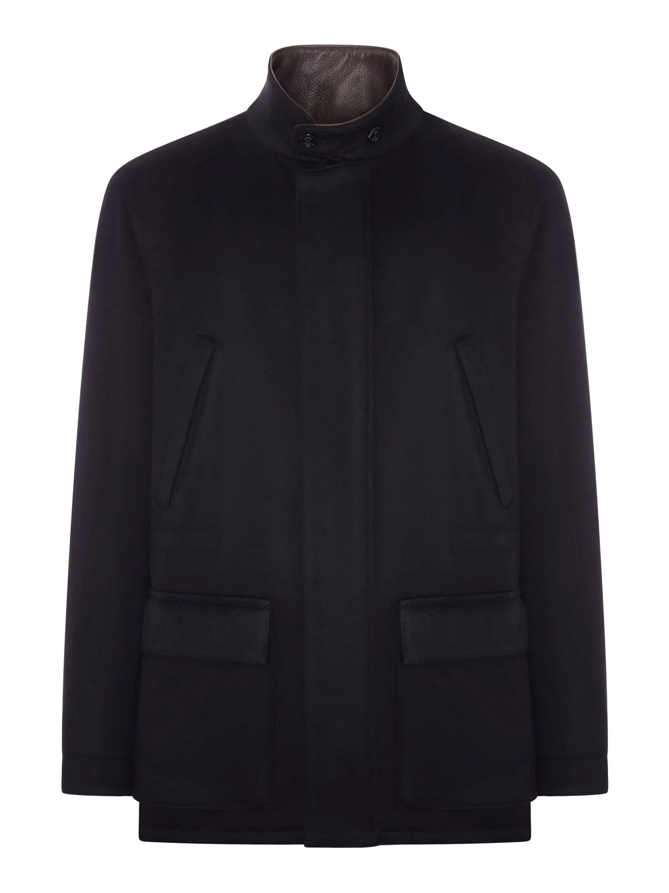 SHORT CASHMERE COAT WITH LEATHER COLLAR - 1