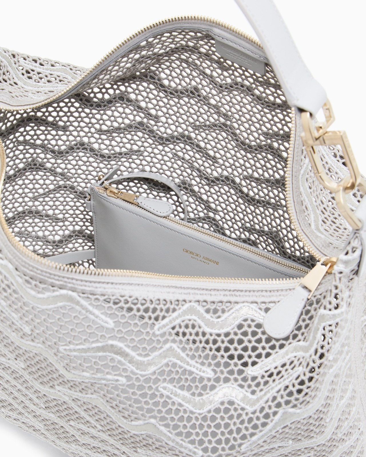 LARGE LA PRIMA SOFT HOBO BAG IN SHIMMERING LACE AND NUBUCK - 5