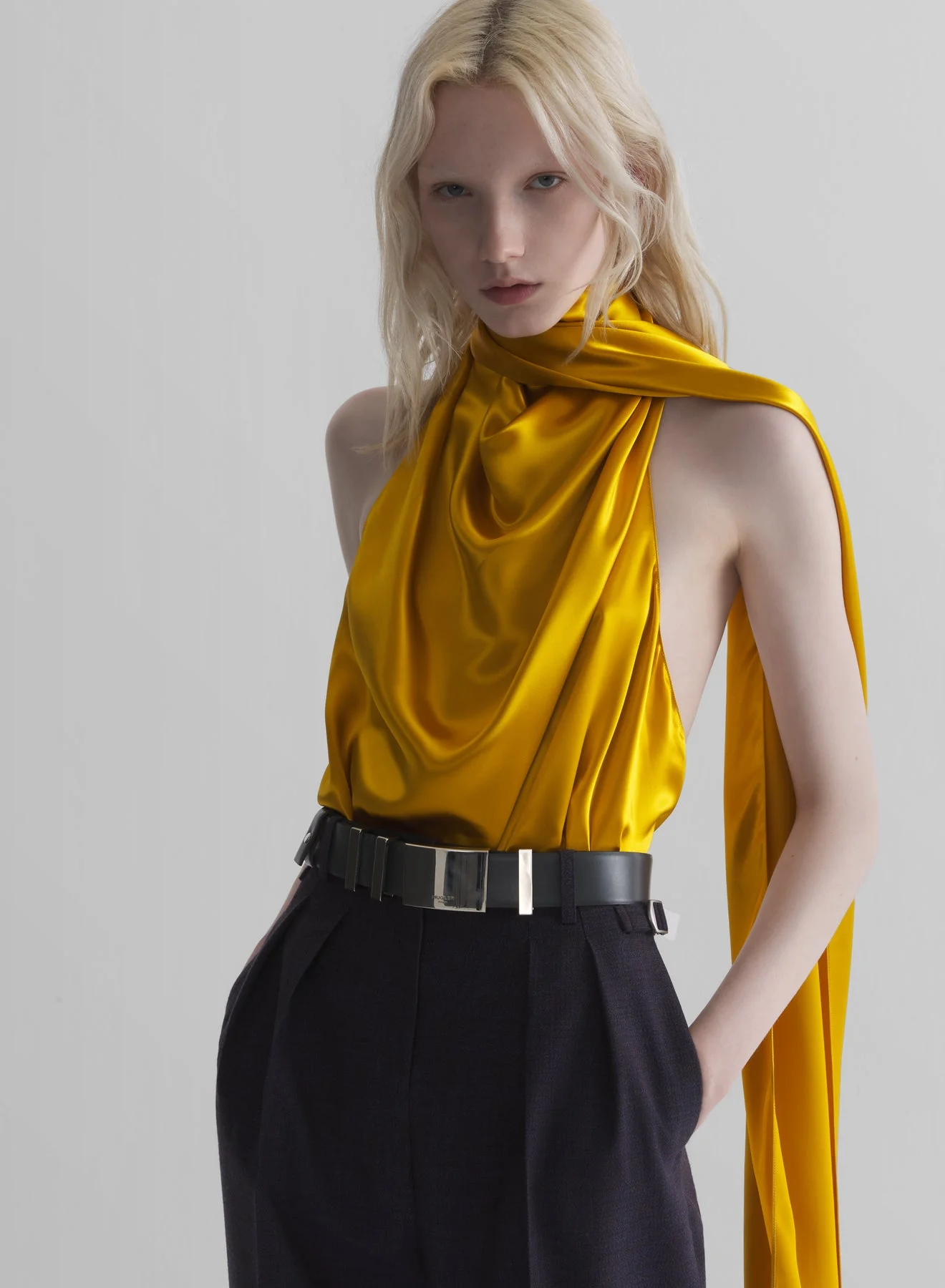 mustard backless scarf top - 1