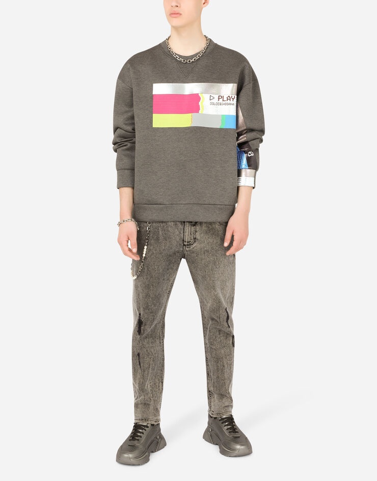Technical jersey sweatshirt with multi-color glitch print - 6