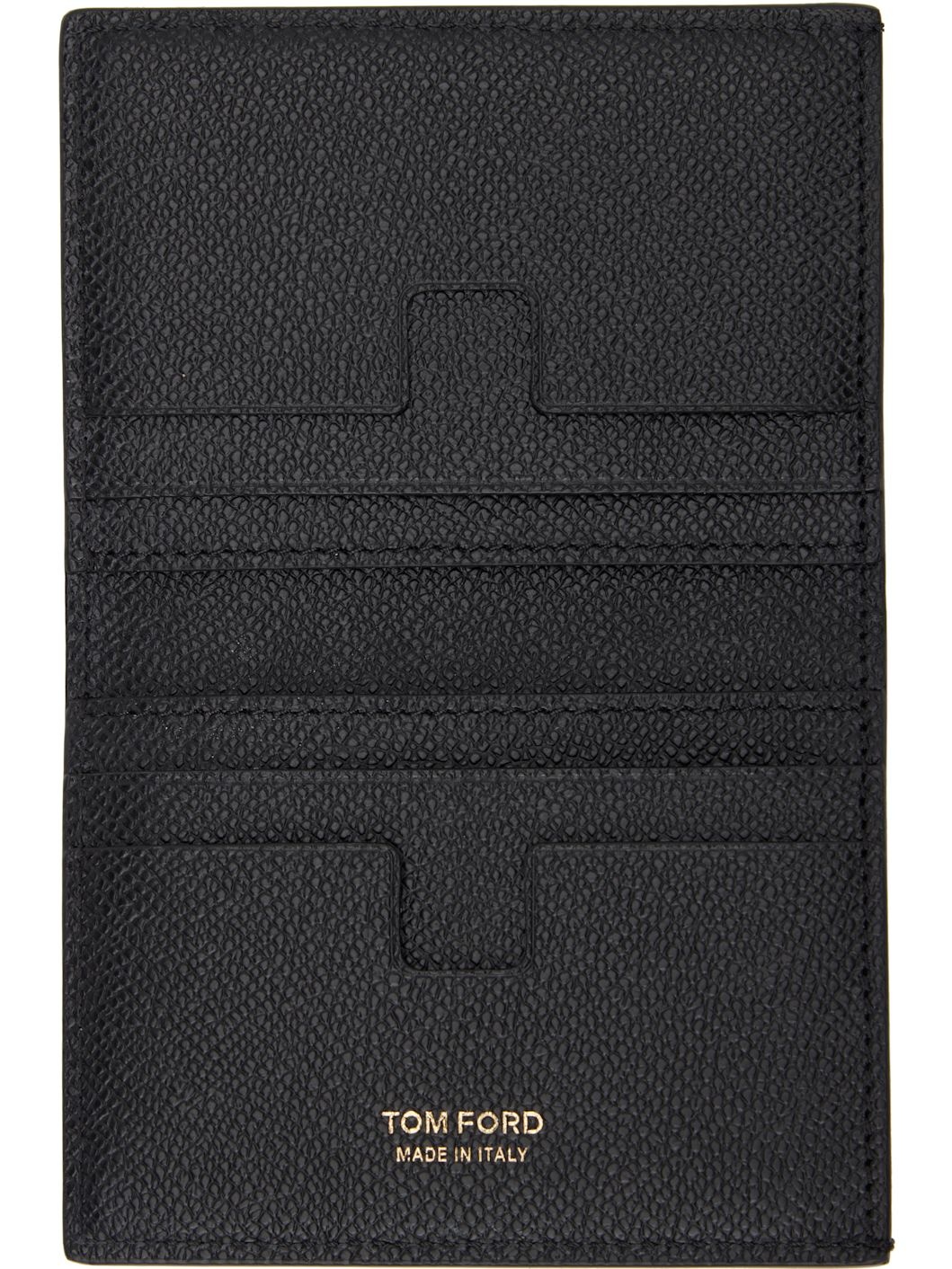 Black Small Grain Leather Folding Card Holder - 3
