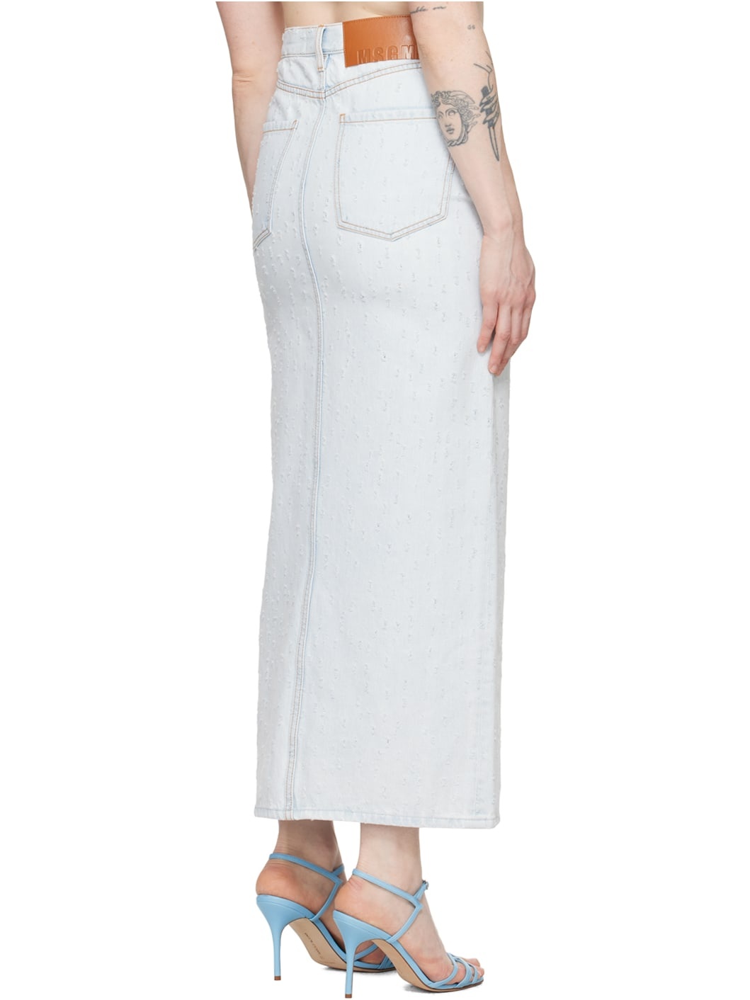 Blue Distressed Denim Maxi Skirt - 3