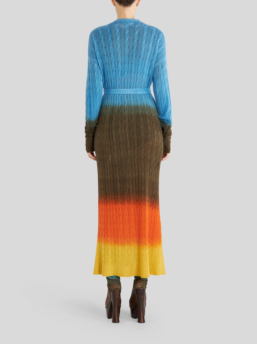 COLOUR SHADED LONG CABLE WOOL CARDIGAN - 5