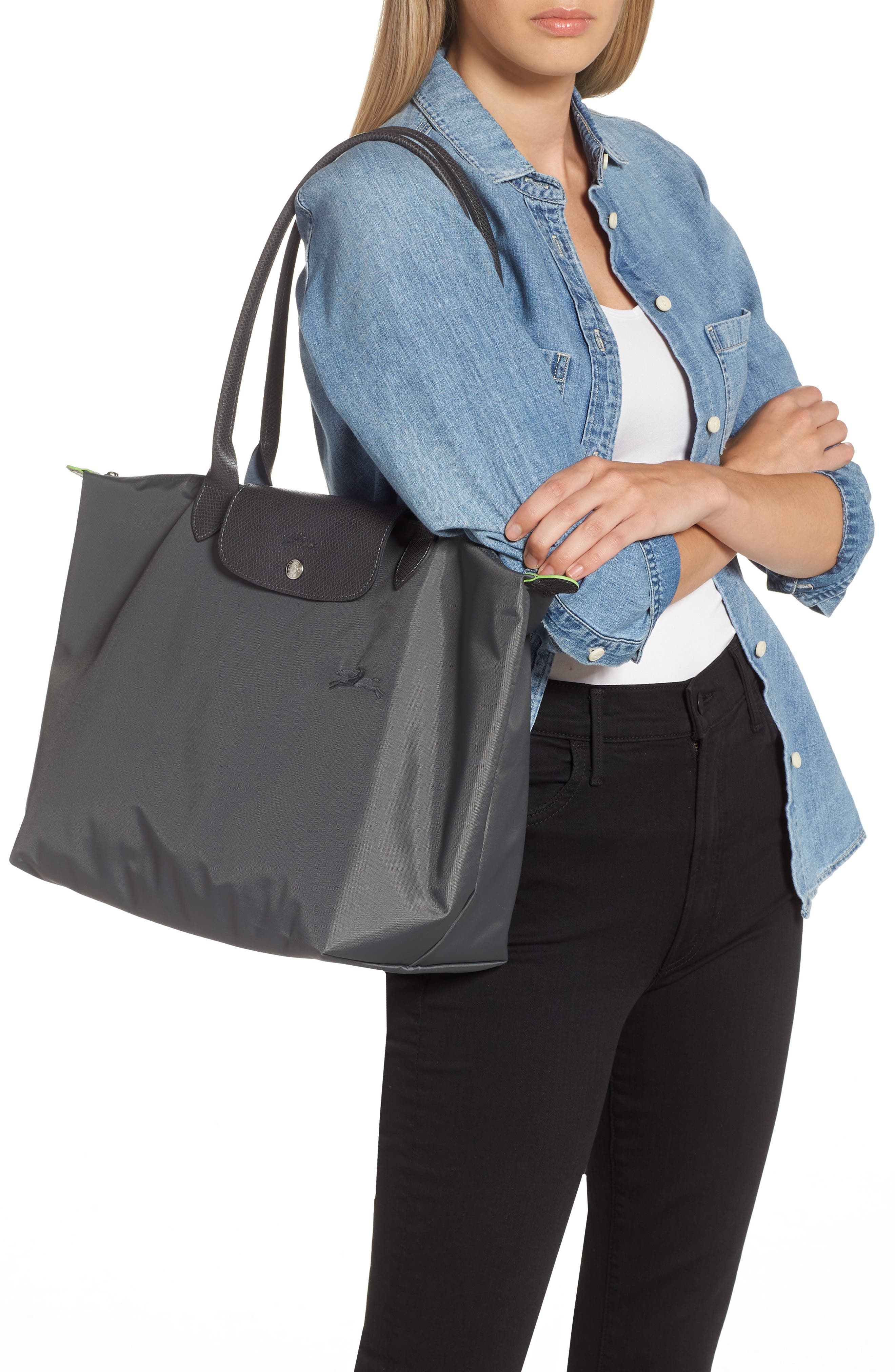 Longchamp Le Pliage Green Recycled Canvas Large Shoulder Tote in Graphite at Nordstrom - 2