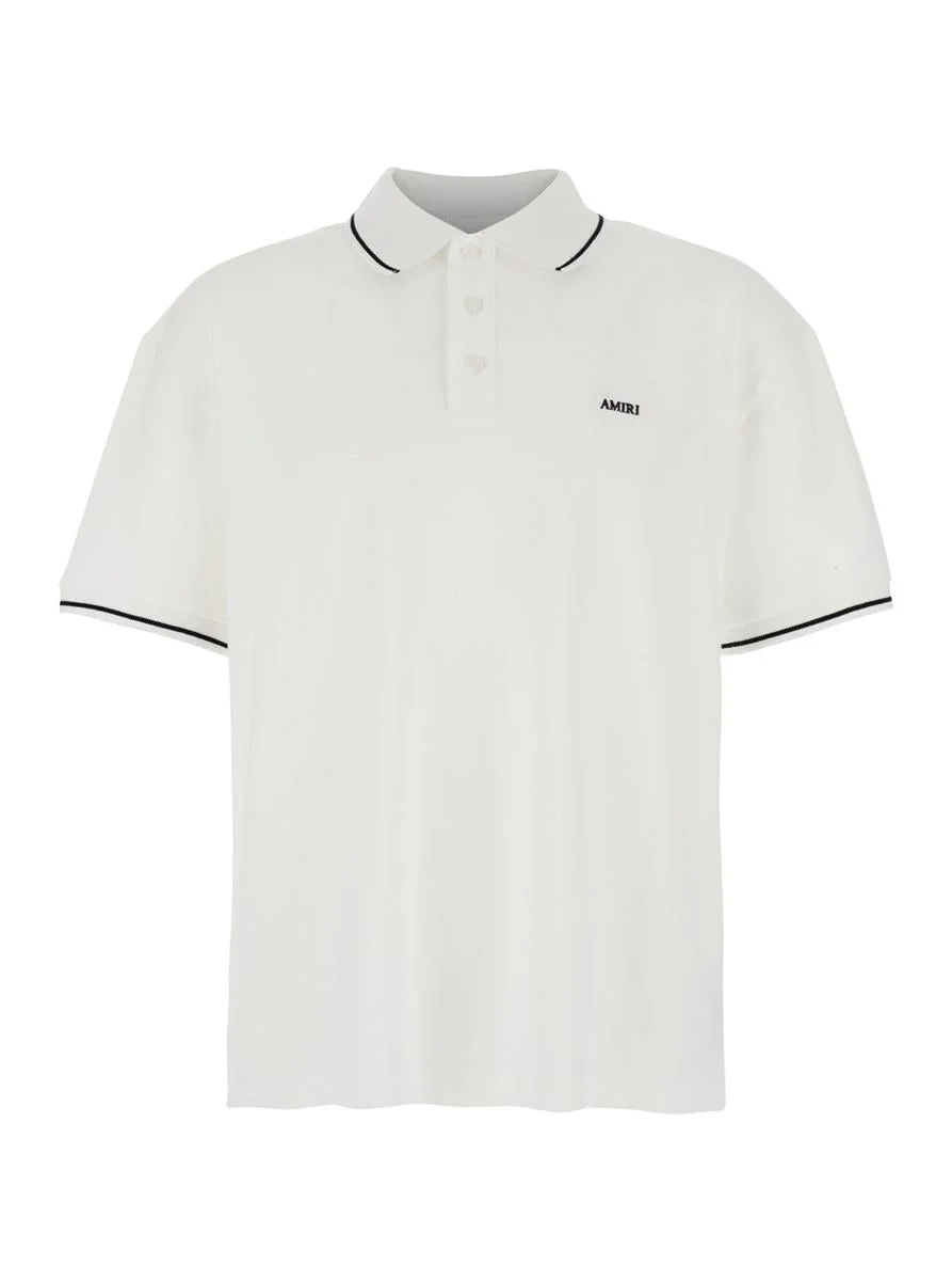 Amiri White Polo Shirt With Classic Collar And Logo Lettering Embroidery On The Front In Cotton Man - 1