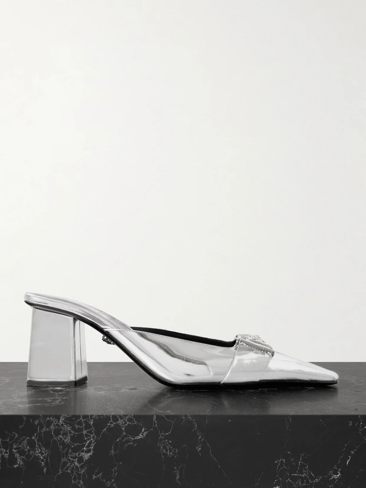 Embellished Mirrored-leather Mules - 1