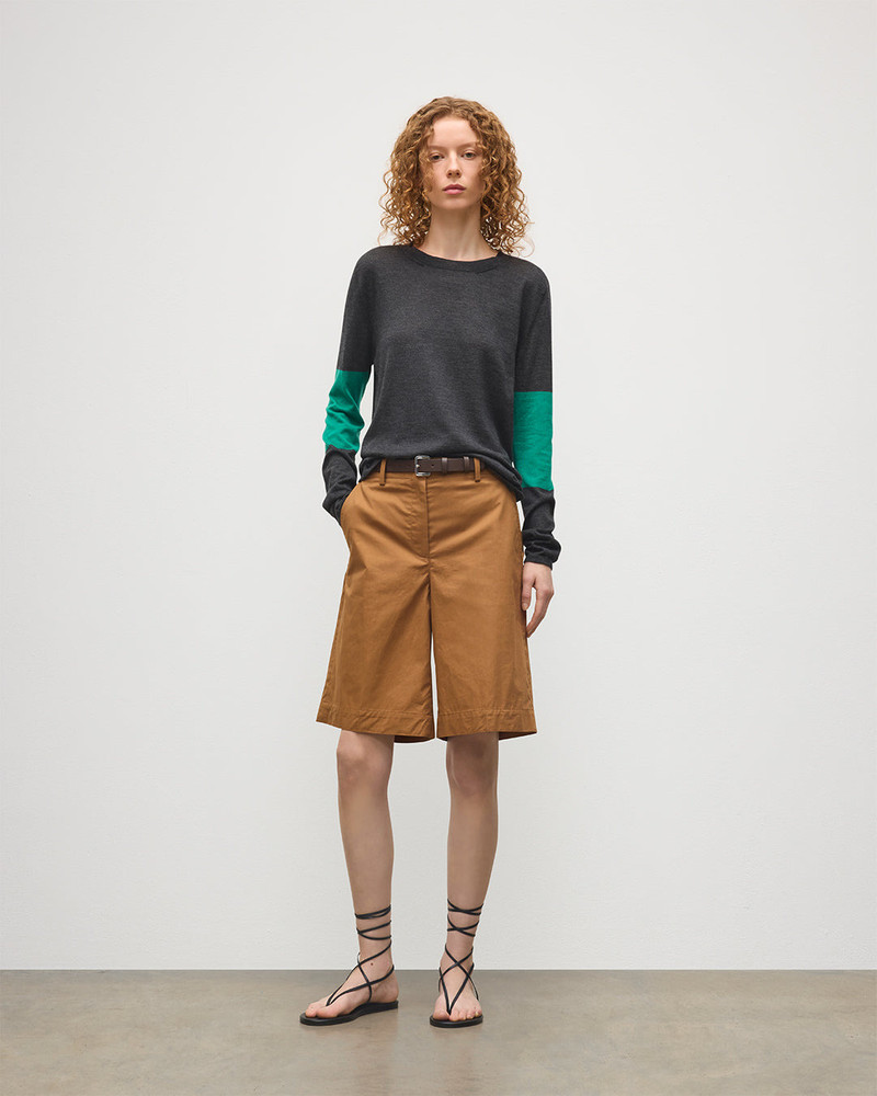 Johnstons of Elgin Euna Grey & Green Superfine Cashmere T-Shirt outlook