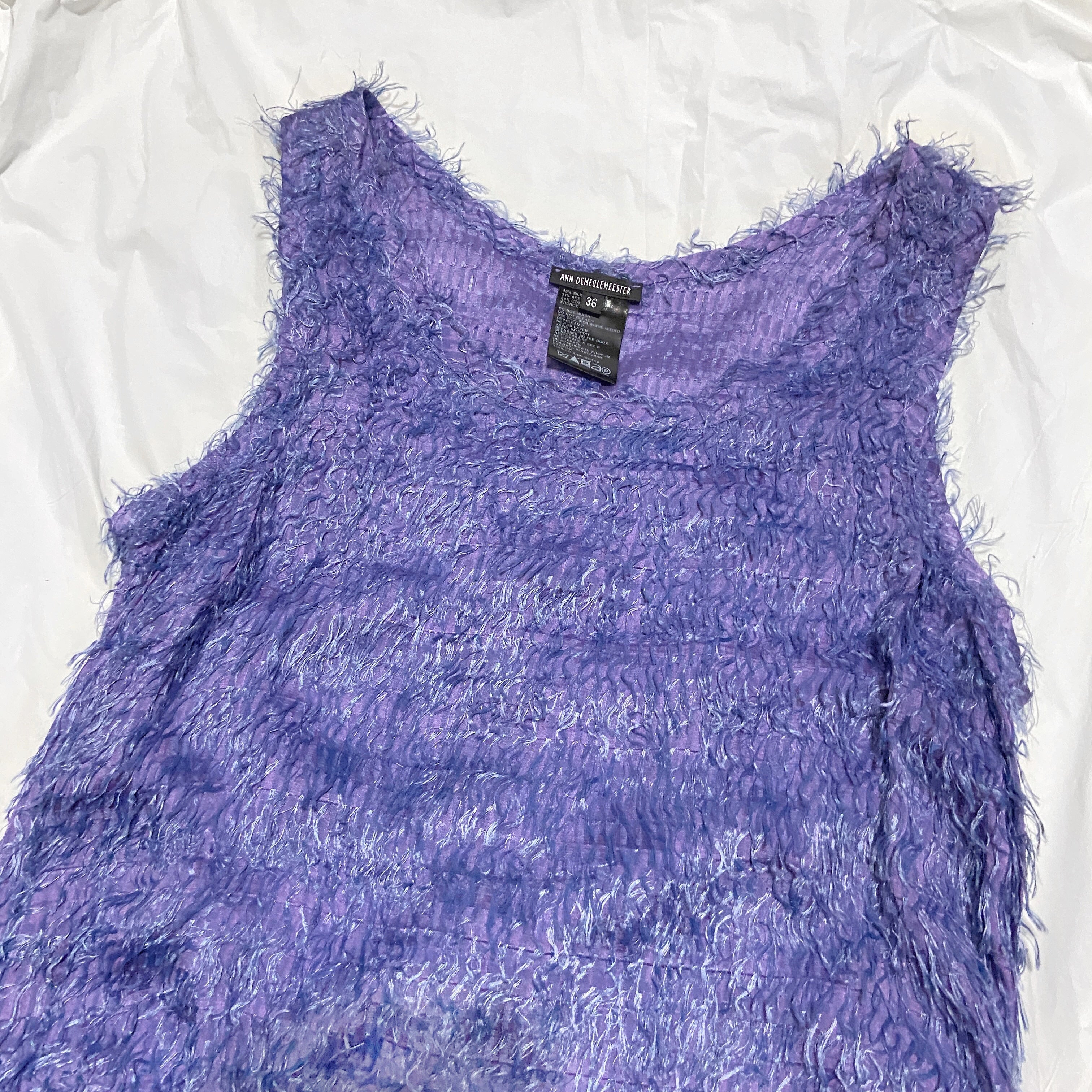 Ann Demeulemeester fall 2008 purple fur like fringe silk dress 36 - 5
