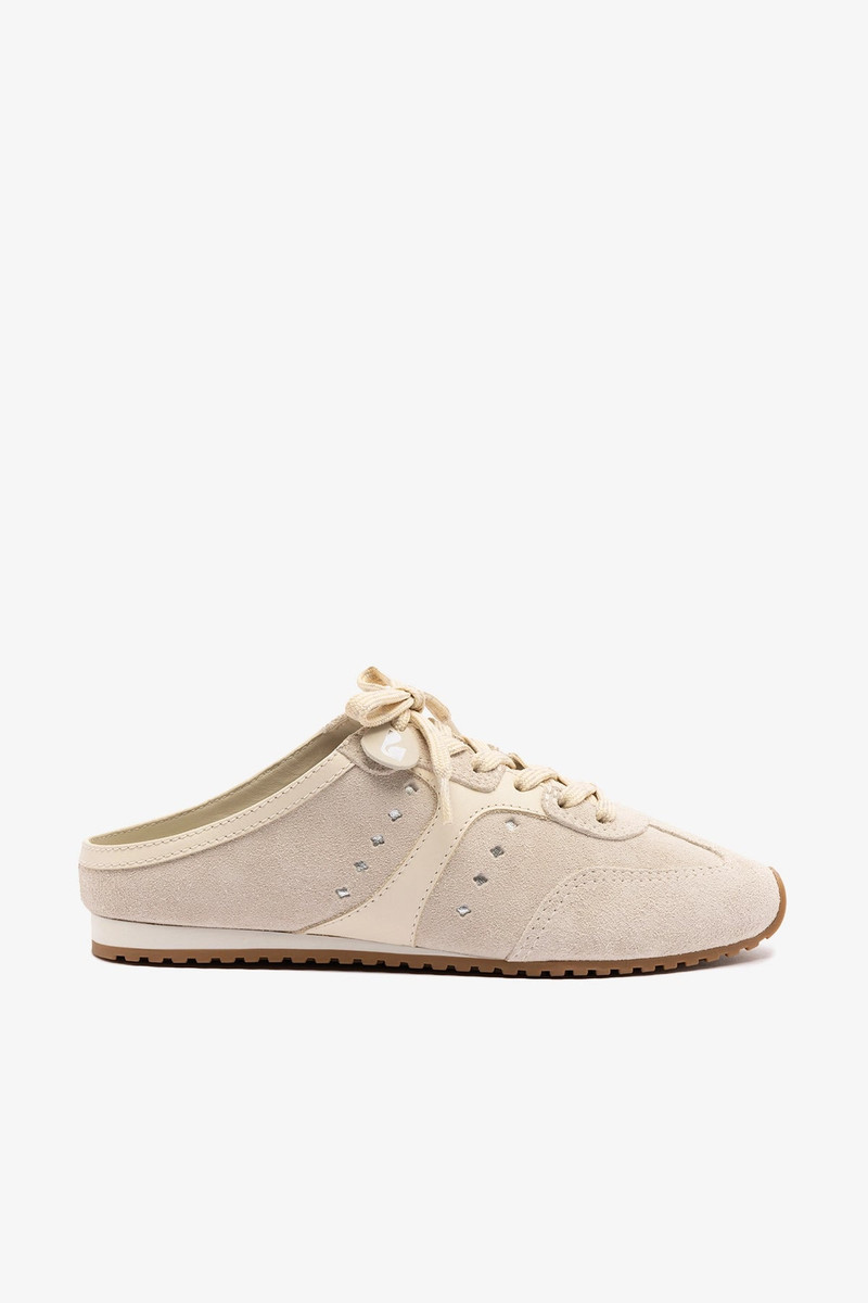 Stella Mule In Mushroom Grey Suede and Ivory Leather 1
