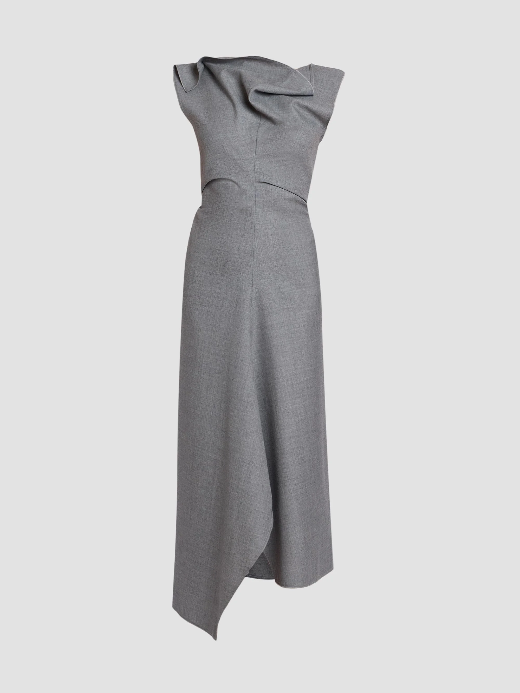 Women's Draped Virgin Wool Midi Dress - Light Grey Melange - 1