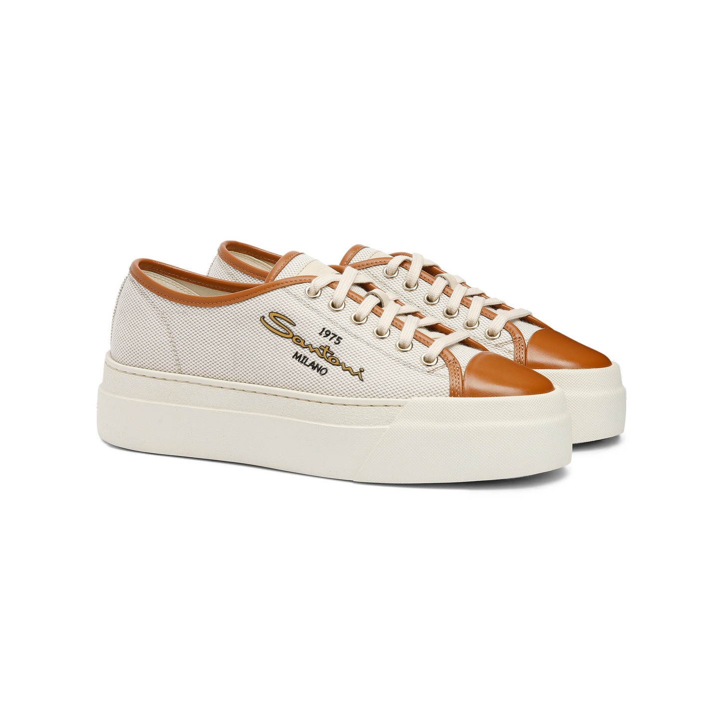 Women's brown canvas and leather platform sneaker - 3