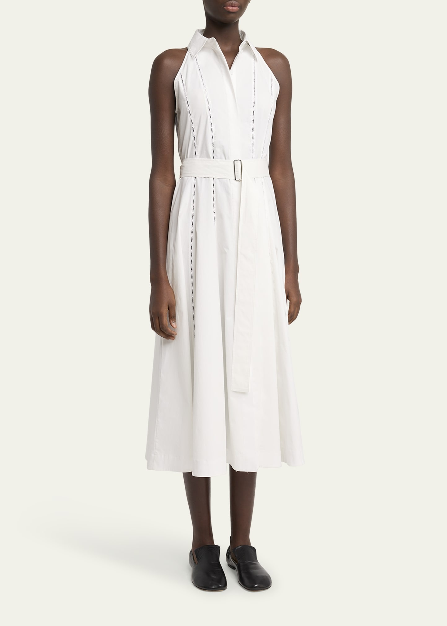 Dorothy Belted Ladder Stitch Poplin Midi Dress - 4