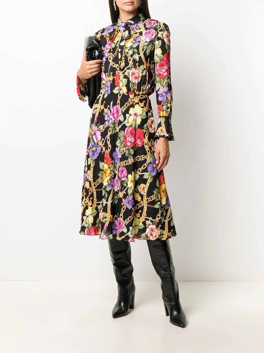 tied-neck floral print dress - 2