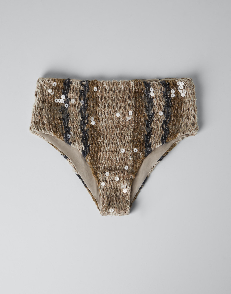 Dazzling Stripe Embroidery shorts in jute and cotton 1