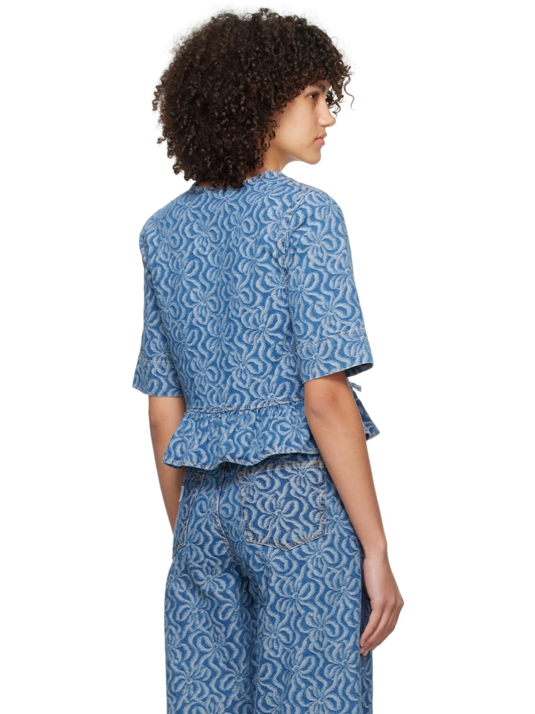 Blue Jacquard Denim Blouse - 3