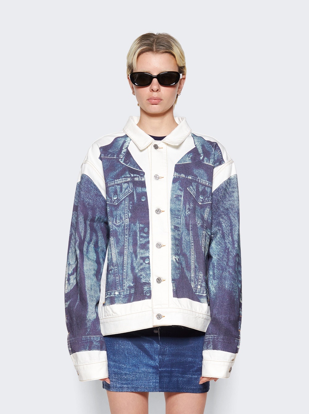 Trompe Denim Jacket White And Blue - 3