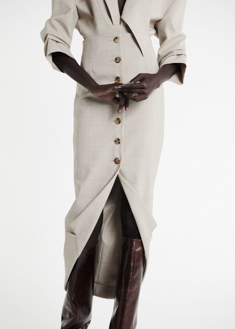 TAILORED SKIRT WITH JACKET COLLAR AT HEM BEIGE MELANGE 2