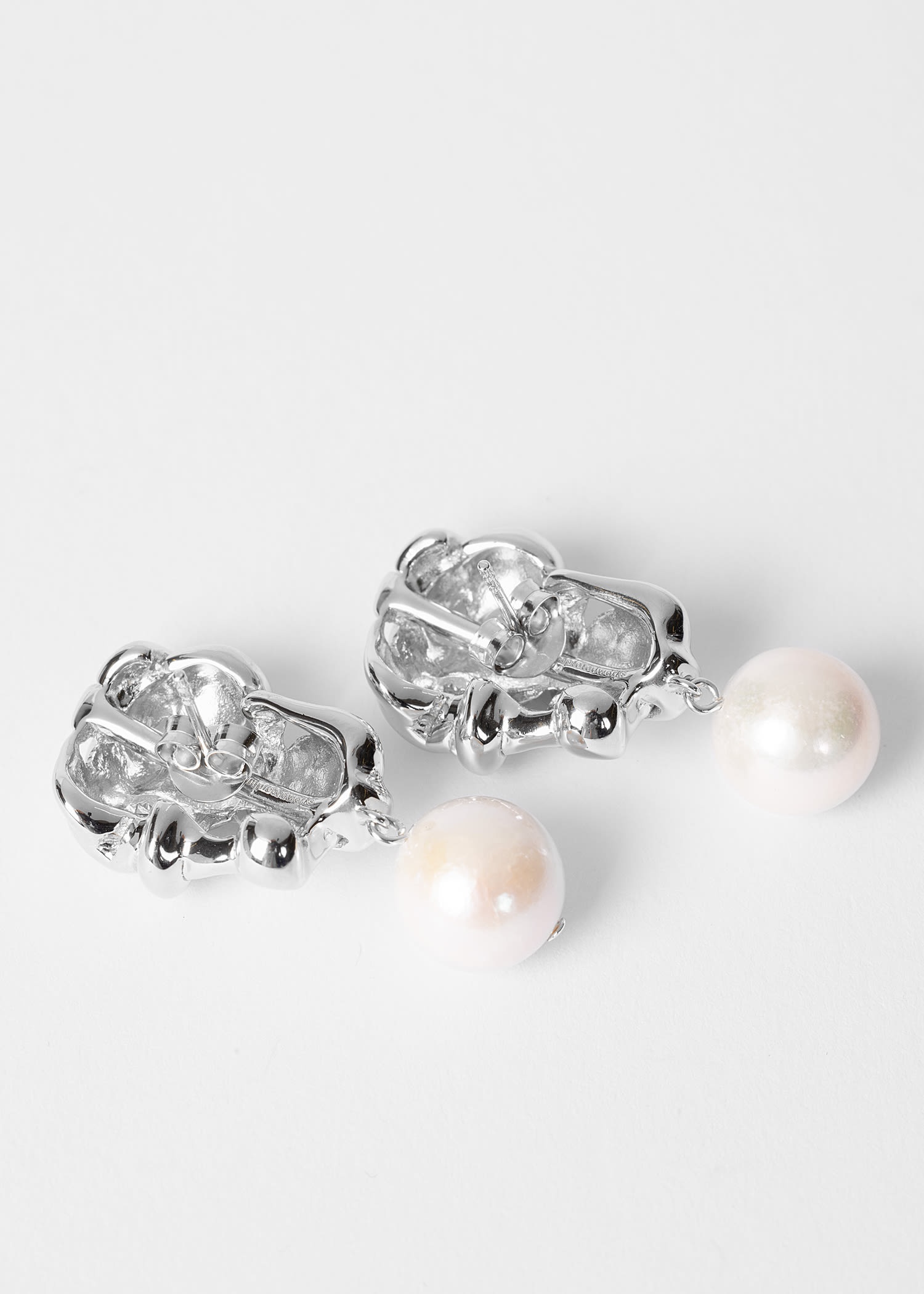 Pearl and Rhodium Plated Drop Earrings by Completedworks - 3