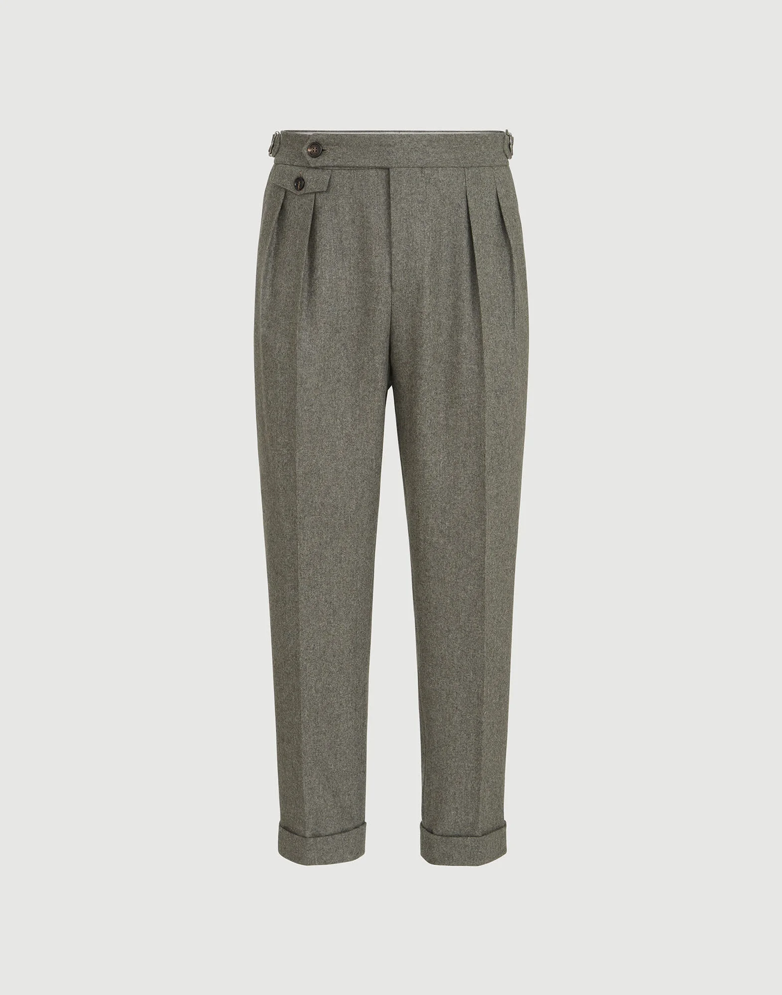 Virgin wool flannel trousers with double pleats and waist tabs - 1