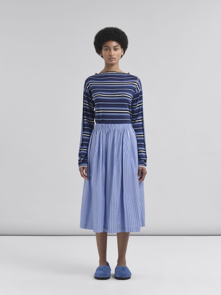 WIDE SKIRT IN STRIPED BLUE POPLIN - 2