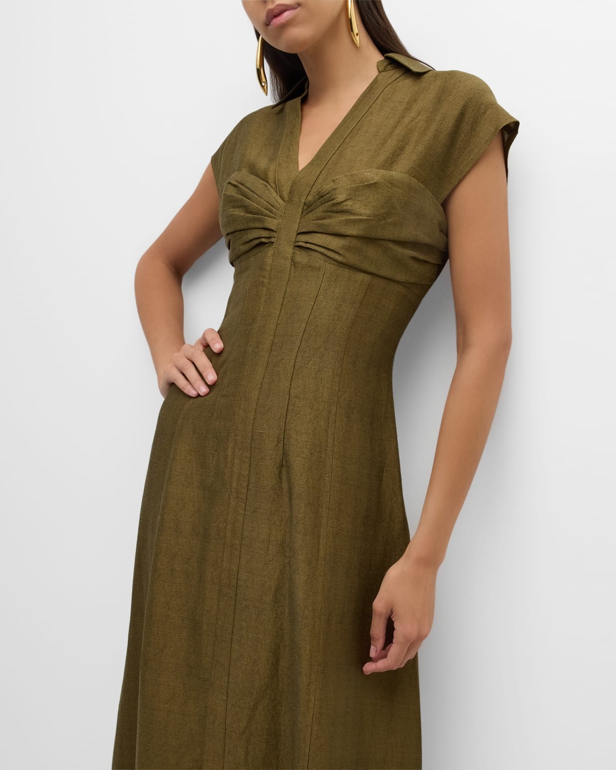 Amora Cap-Sleeve Linen-Blend Midi Dress - 7