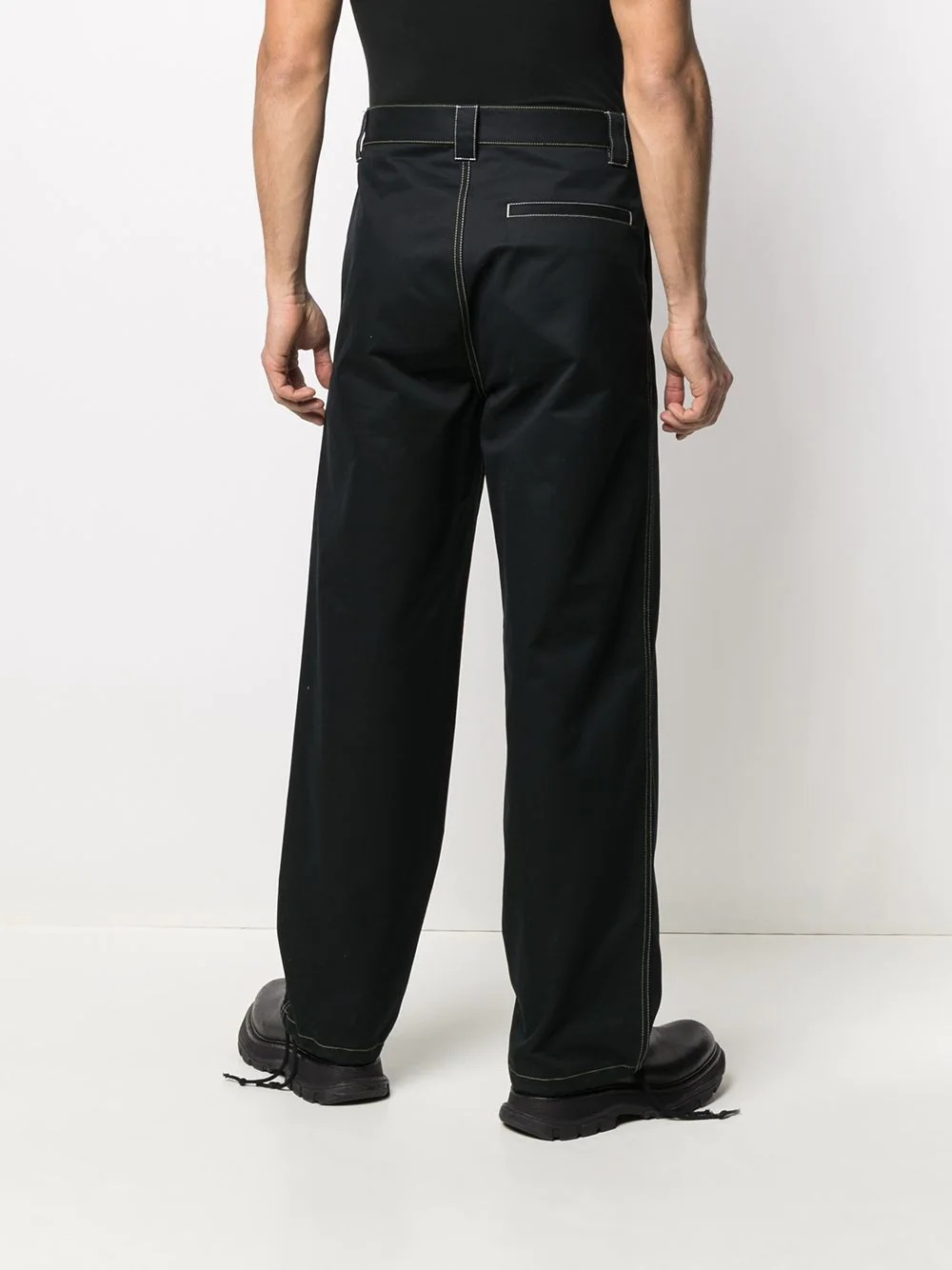 contrast-stitching straight-leg trousers - 4