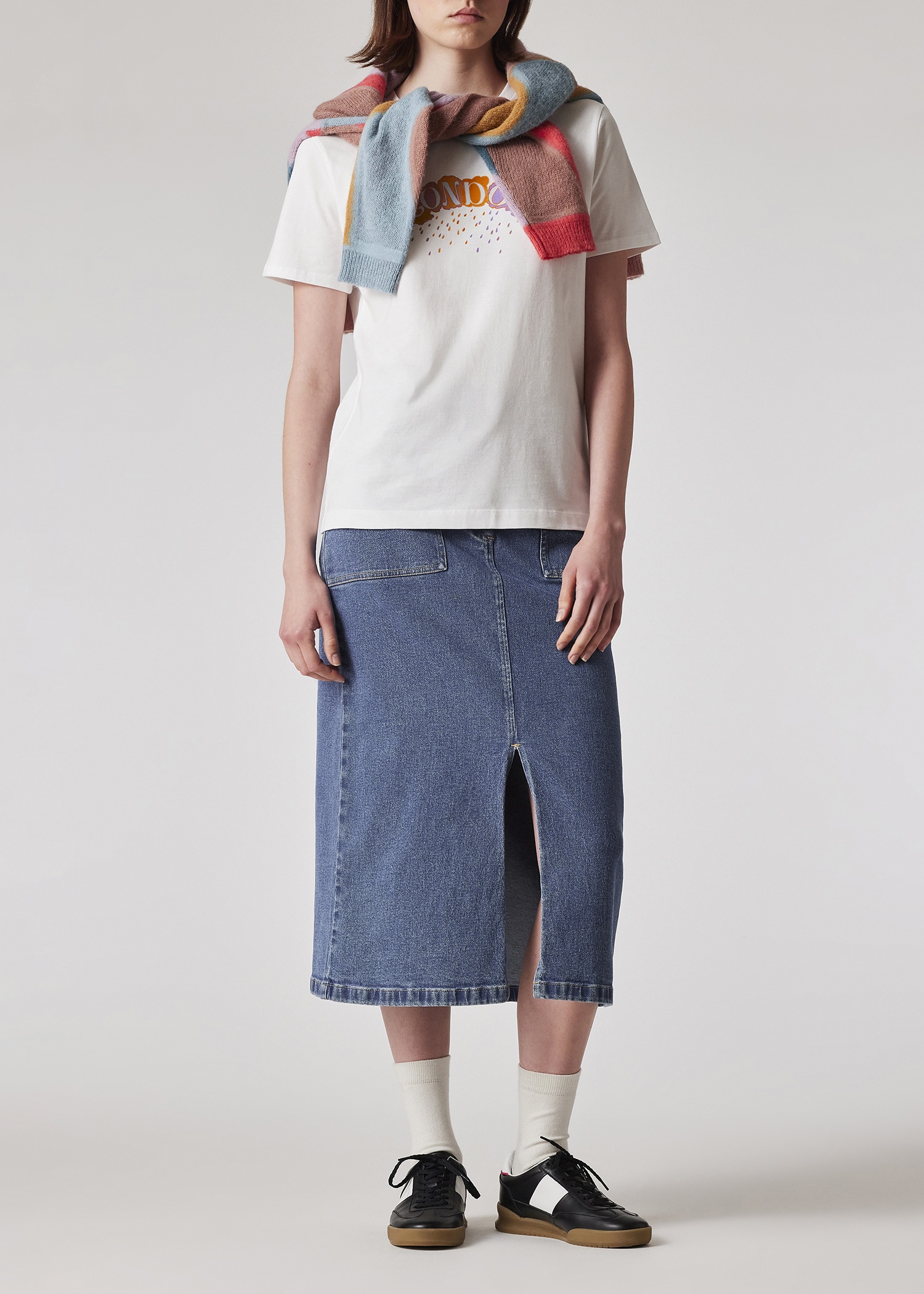 Women's Mid-Wash Denim Midi Skirt - 4