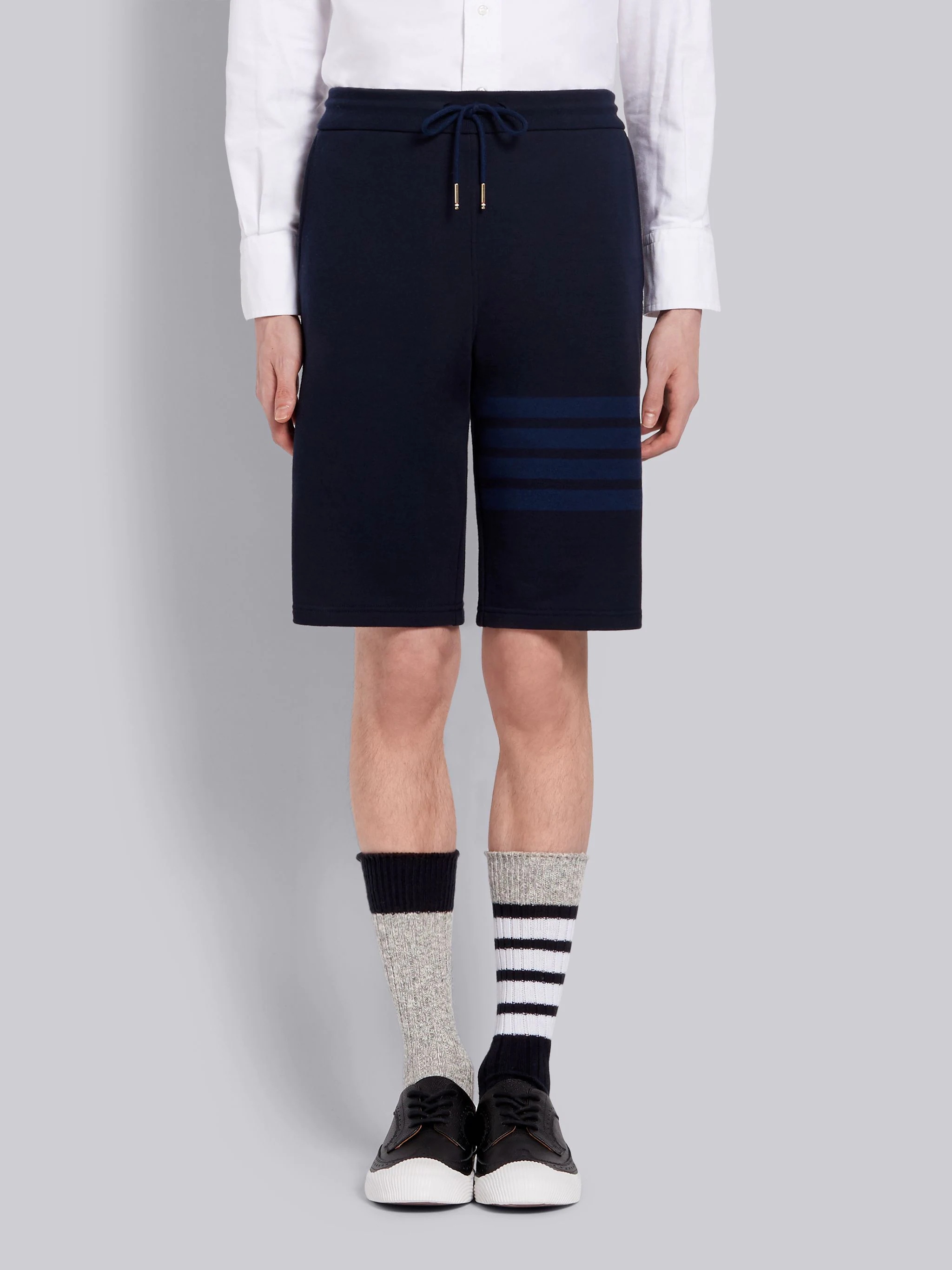 Navy Cotton Loopback Tonal 4-Bar Sweat Shorts - 1