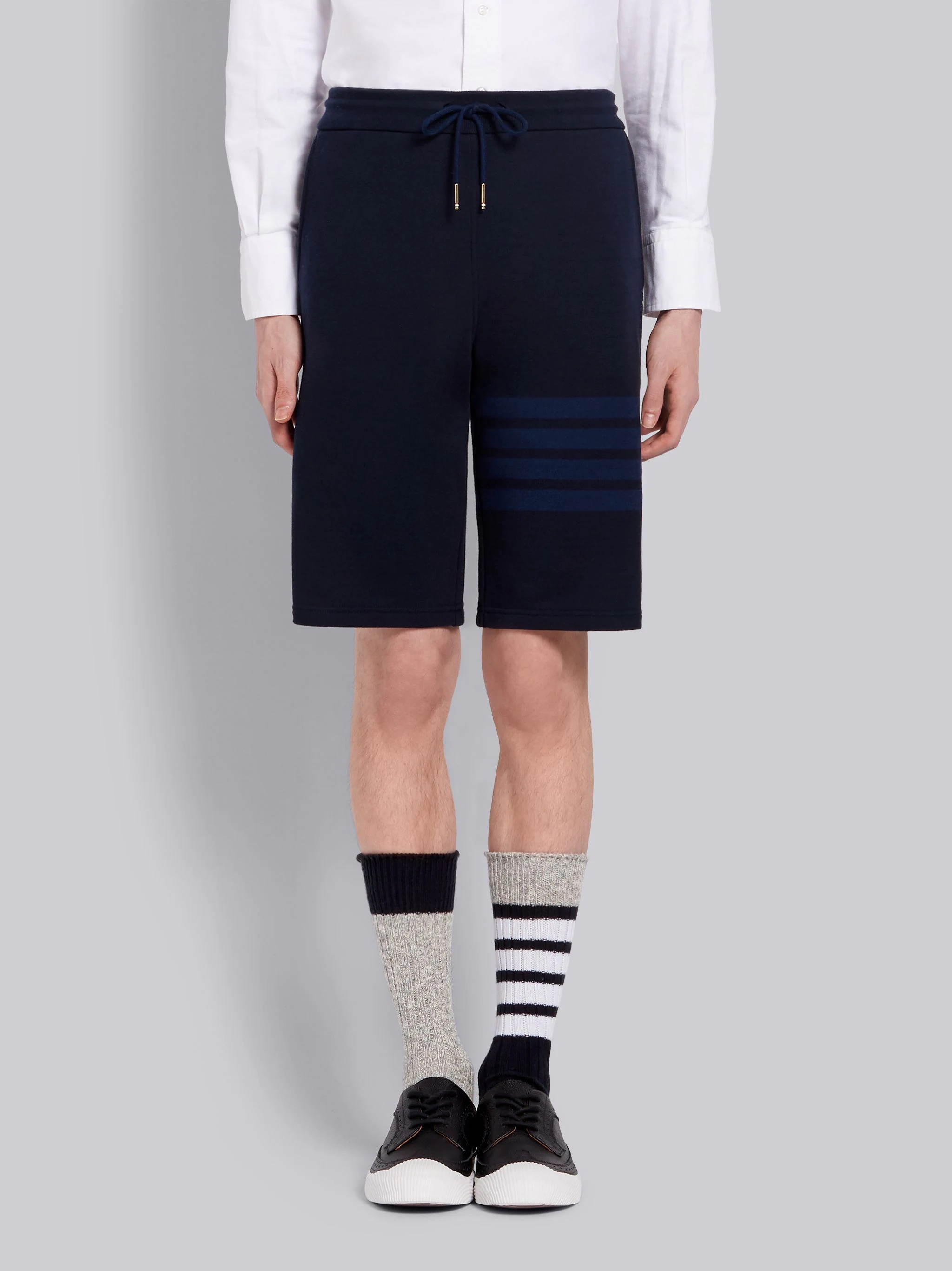 Thom Browne Navy Cotton Loopback Tonal 4 Bar Sweat Shorts REVERSIBLE