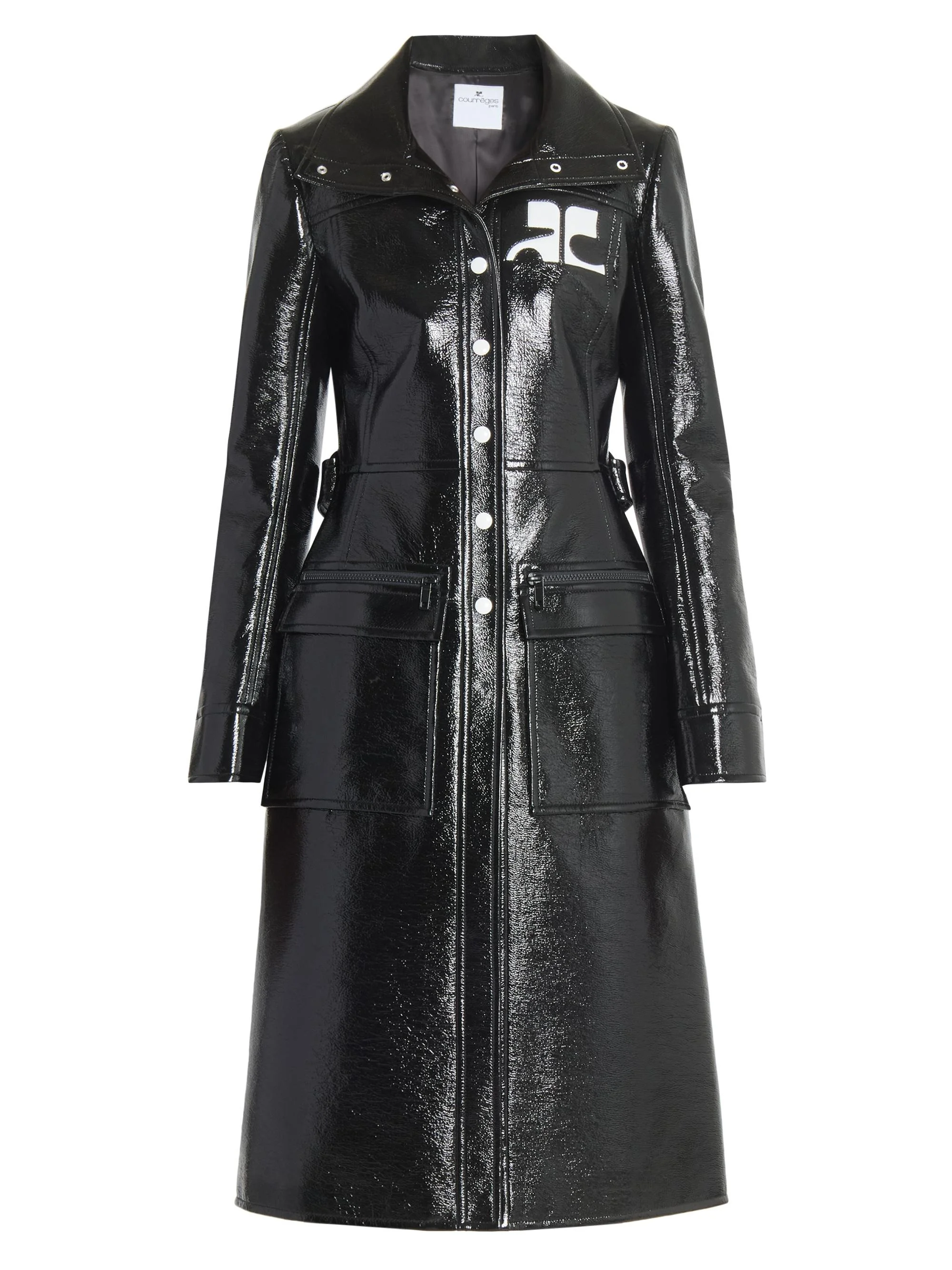 Women's Reedition Vinyl Belted Trench Coat - Black - 1