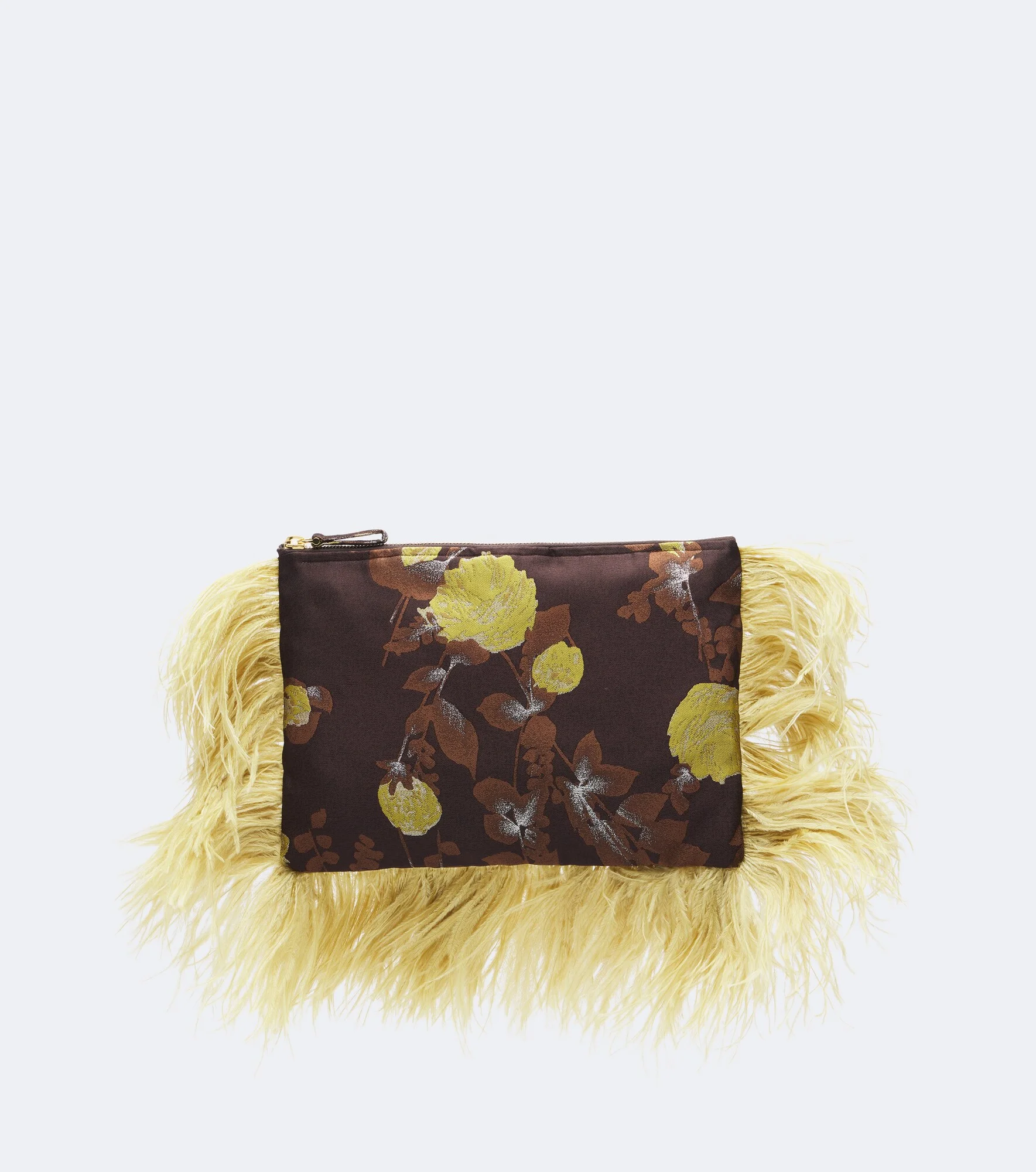 Devon feather-trimmed jacquard clutch - 1