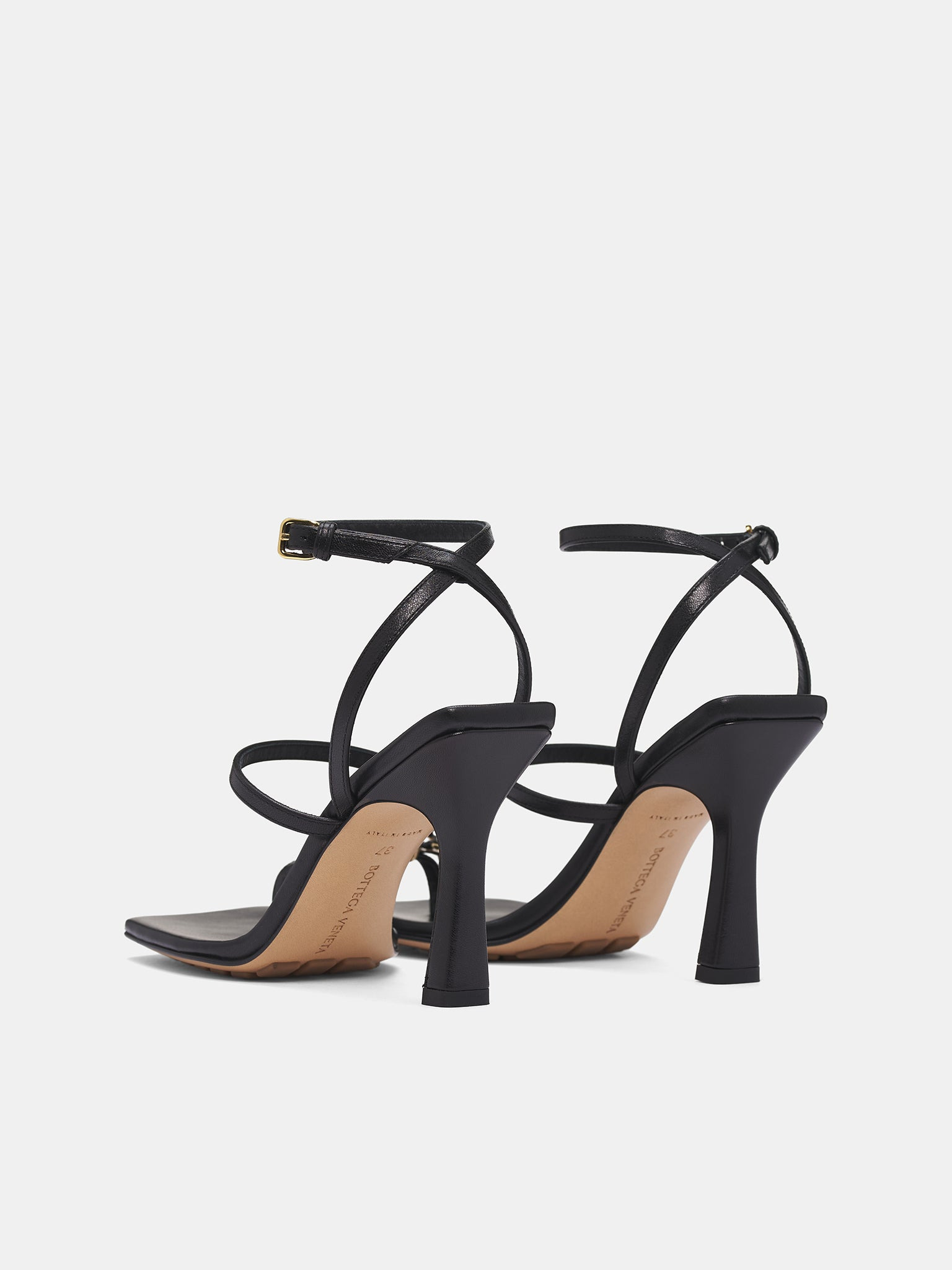 Black Leather Bee Strappy Heels - 6