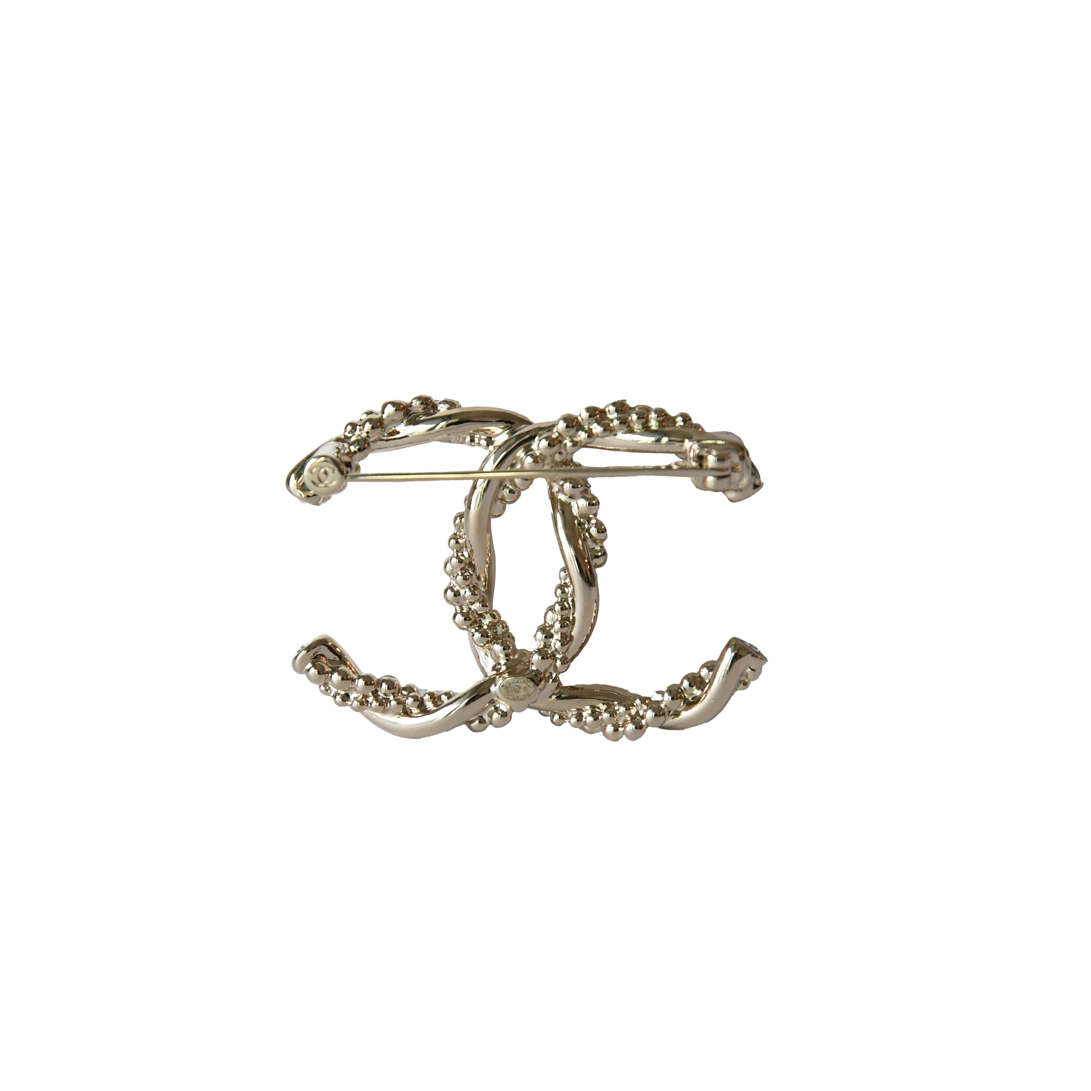Chanel CC Metal Crystal Strass Twisted Brooch Light Gold - 2